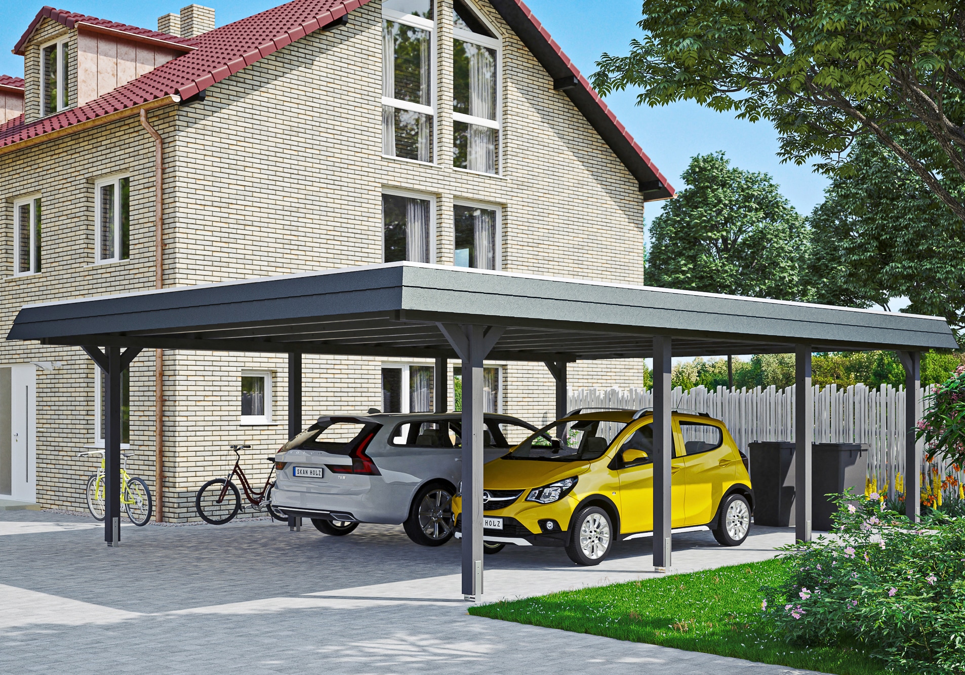 Skanholz Doppelcarport "Wendland" Massivholz 550 cm dunkelgrau