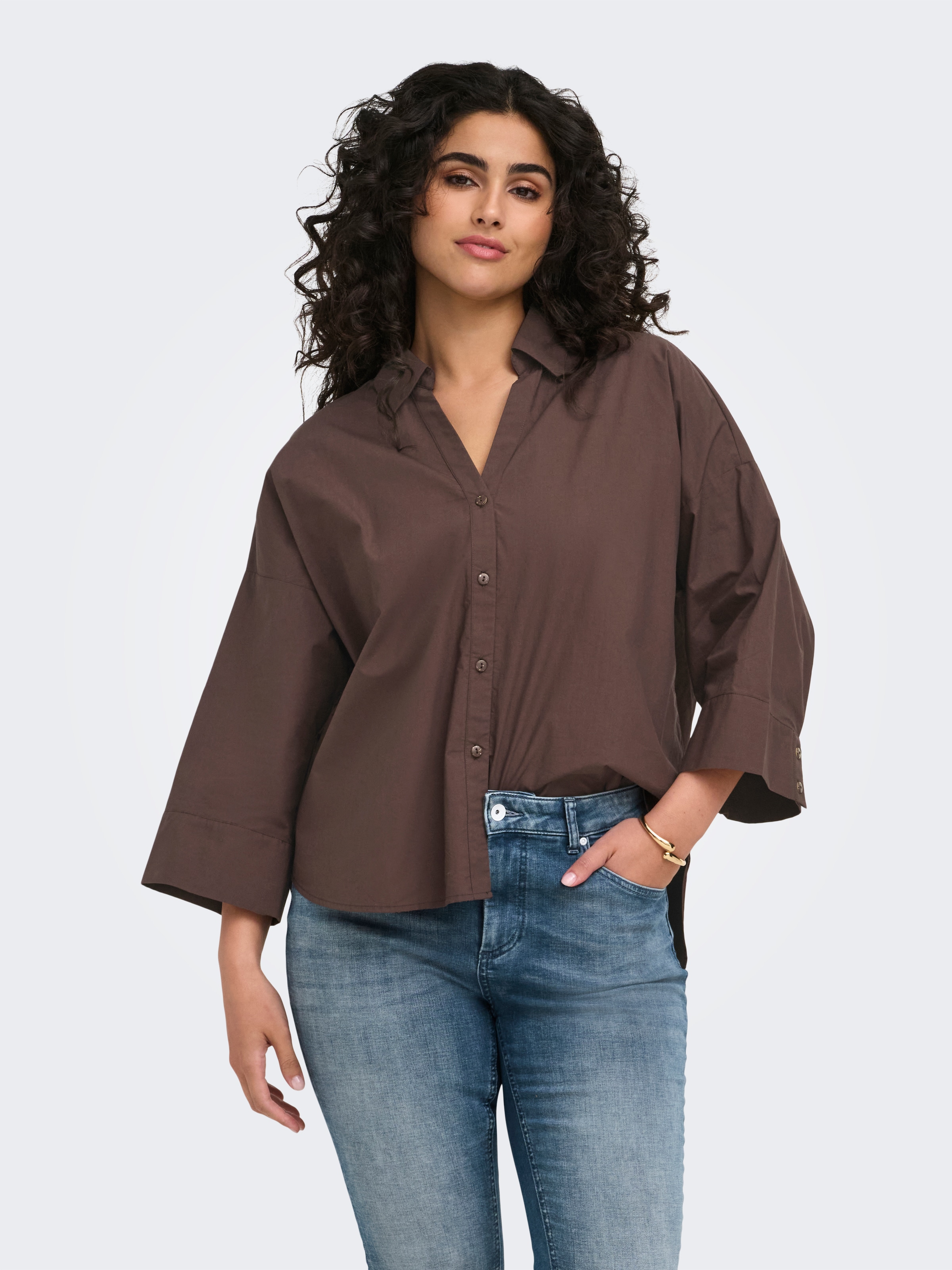 ONLY CARMAKOMA Hemdbluse "CARSAJA KERI 3/4 SHIRT WVN NOOS" Baumwolle, regular fit