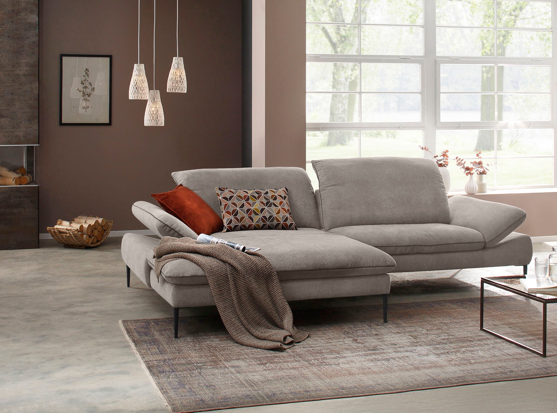 W.SCHILLIG Ecksofa »enjoy&MORE, Designsofa, elegant und bequem, L-Form«, Sitztiefenverstellung, Füße schwarz pulverbeschichtet, Breite 294 cm
