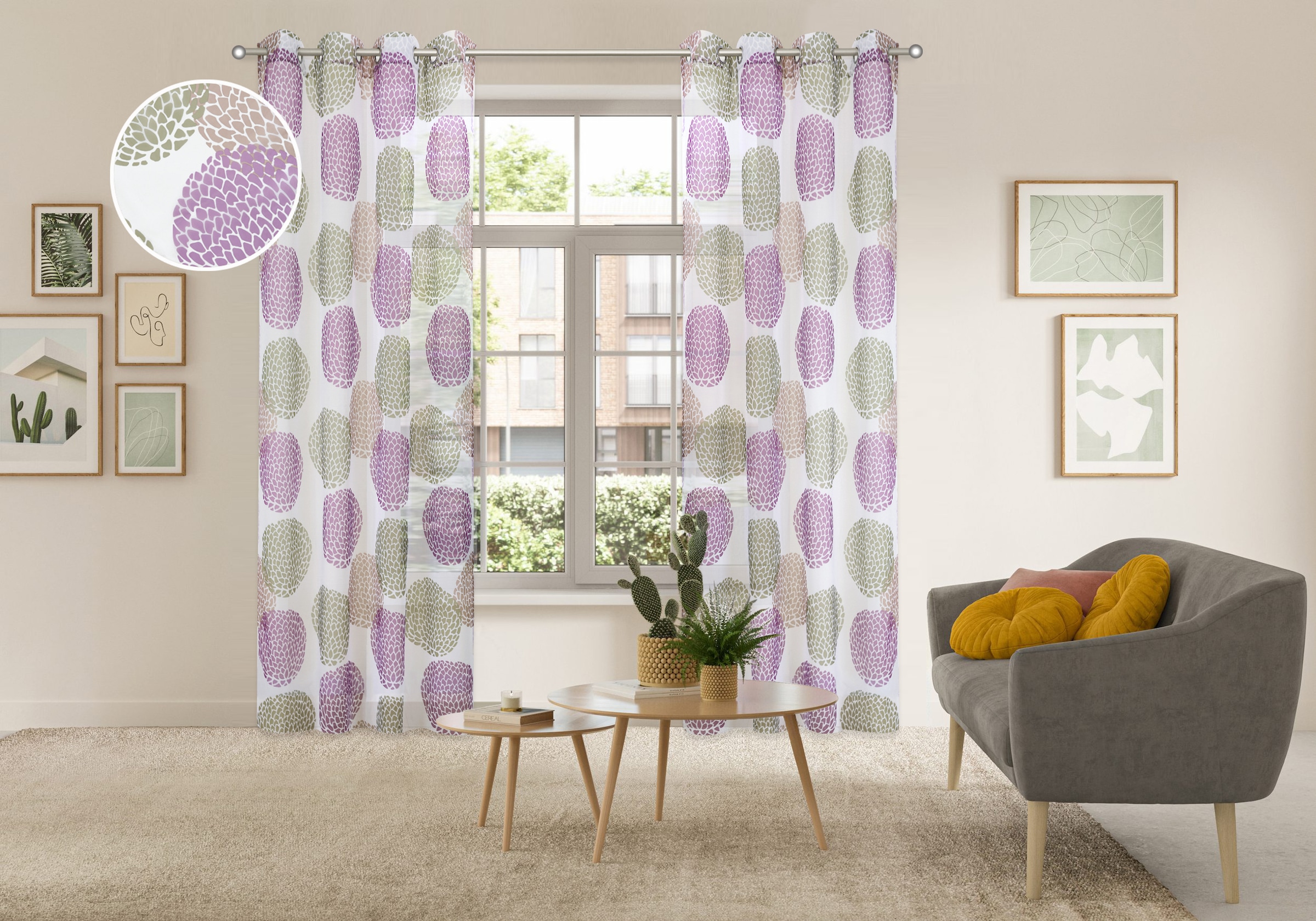 my home Gardine "BELEM" Ösen 1 Stk. tlg. 1 Schal, Polyester, Kreise günstig online kaufen