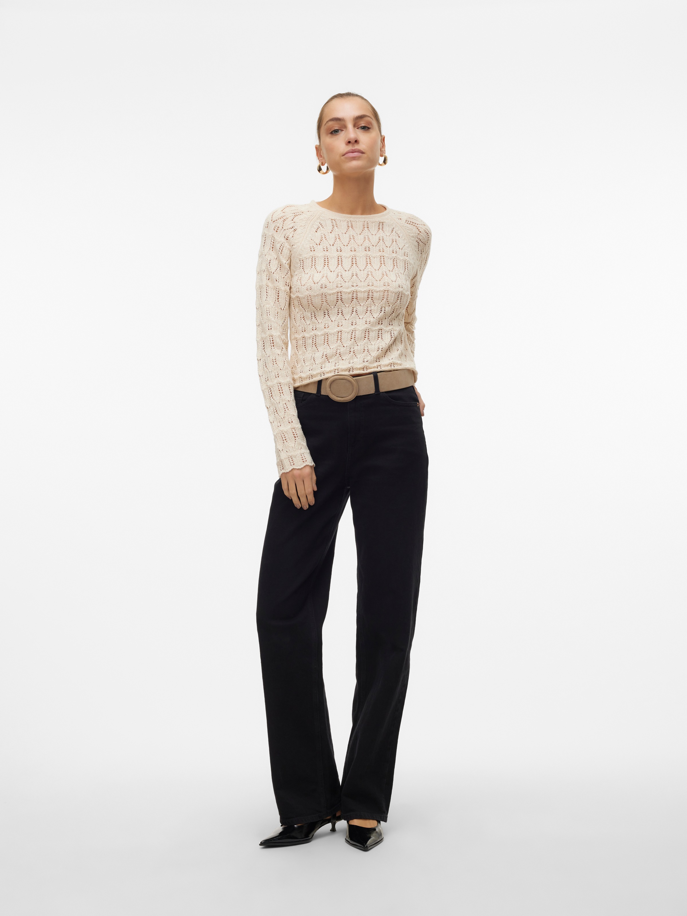 Vero Moda Strickpullover »VMNEWFABIENNE LS O-NECK PULLOVER NOOS«, im hochwertigen Ajourstrickmuster