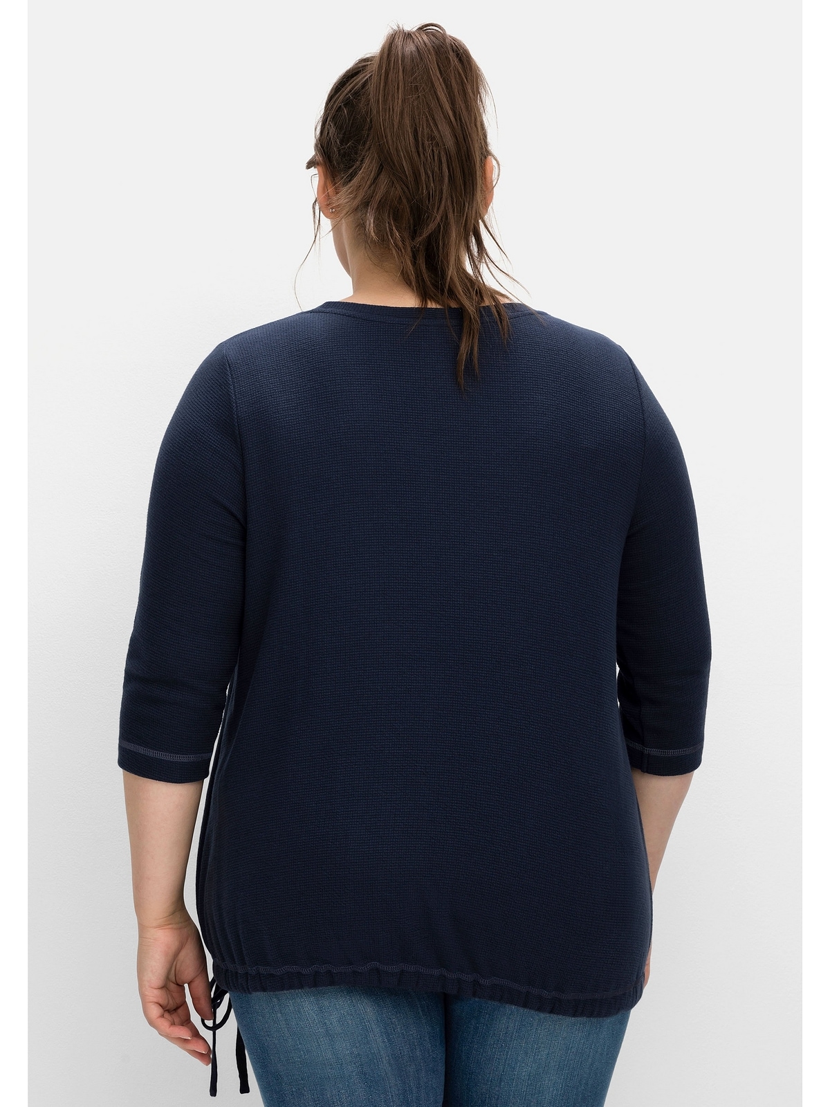 Sheego 3/4-Arm-Shirt »Große Größen«, mit Tunnelzug am Saum, strukturierte Ware