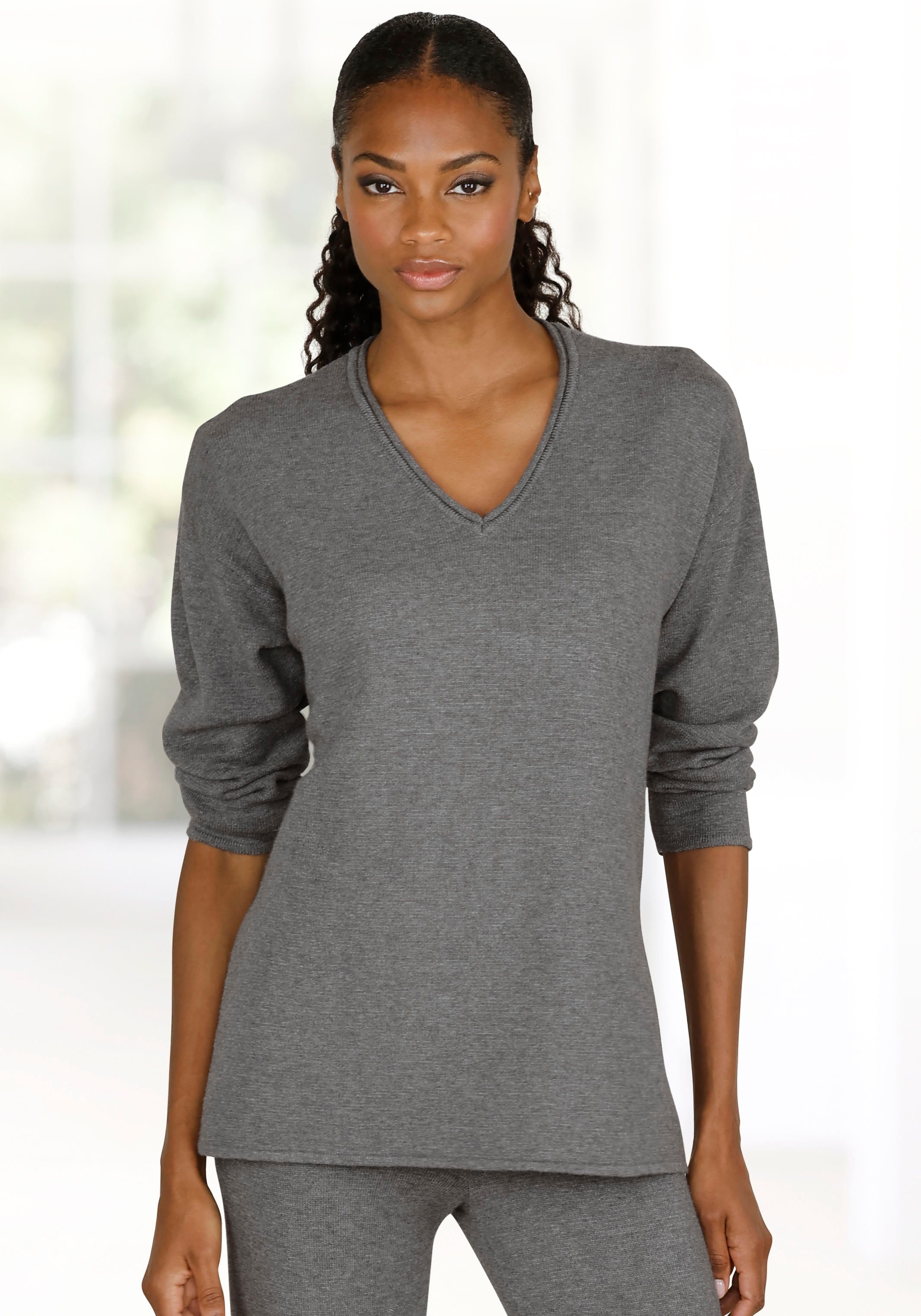 LASCANA Strickpullover lässiger Loungepullover mit seitlichen Schlitz, Loun günstig online kaufen