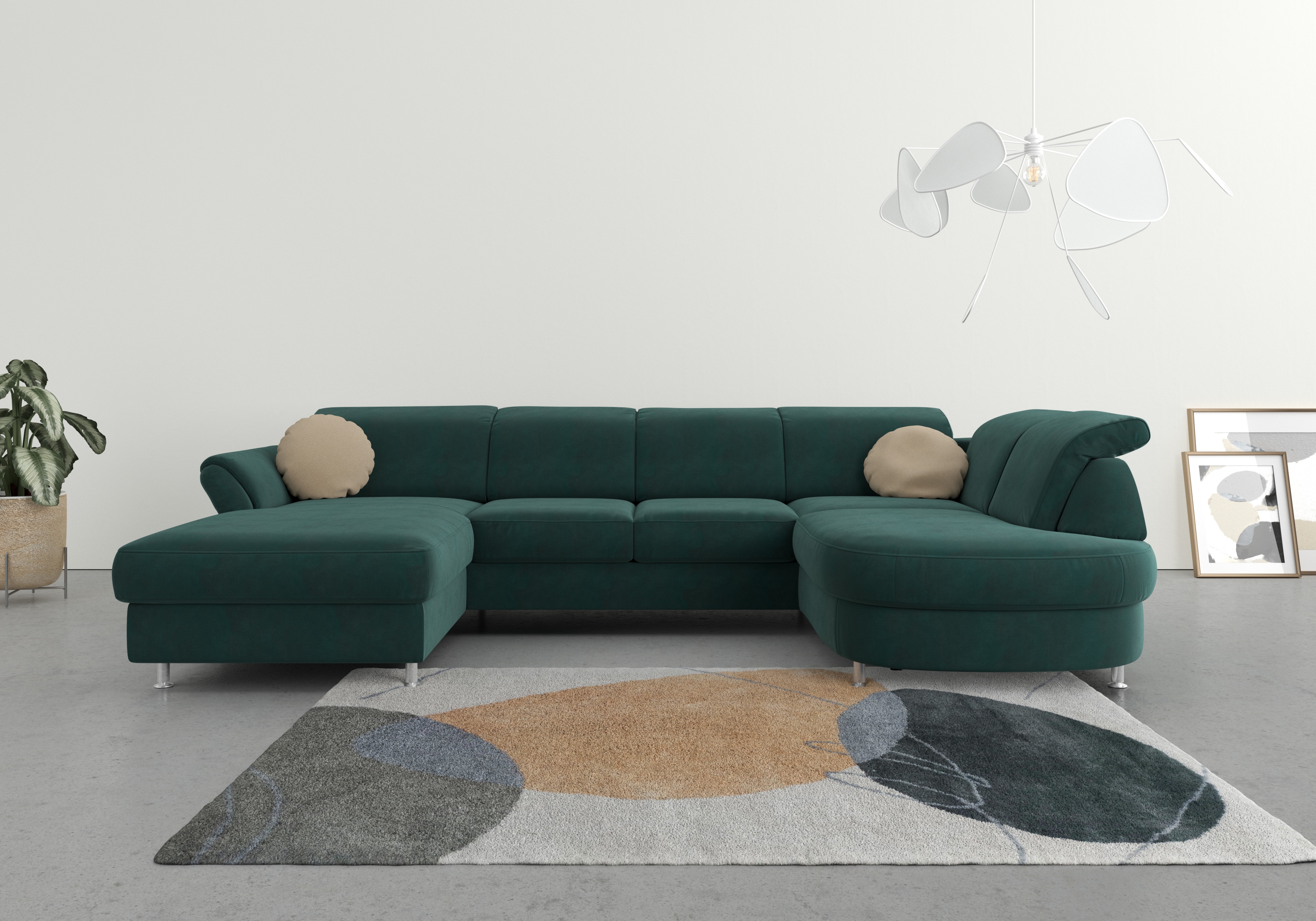 sit&more Wohnlandschaft "Apulia U-Form" wahlweise Schlaffunktion, Bettkasten und Kopf- und Armteilverstellung