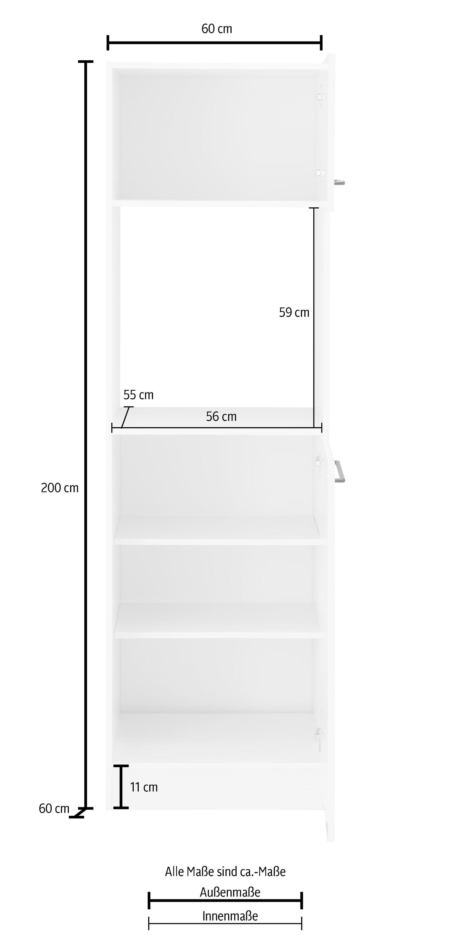 KOCHSTATION Backofenumbauschrank »KS-Tulsa«, 60 cm breit, 200 cm hoch, für Einbaubackofen, schwarze Metallgriffe