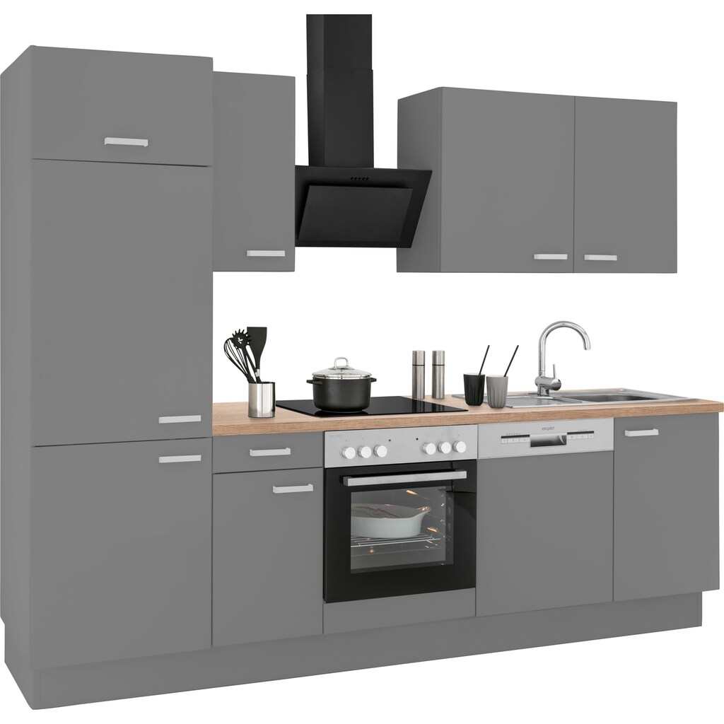 Wohnen Küchenmöbel OPTIFIT Küchenzeile »Parma«, mit E-Geräten, Breite 270 cm basaltgrau/basaltgrau-eiche