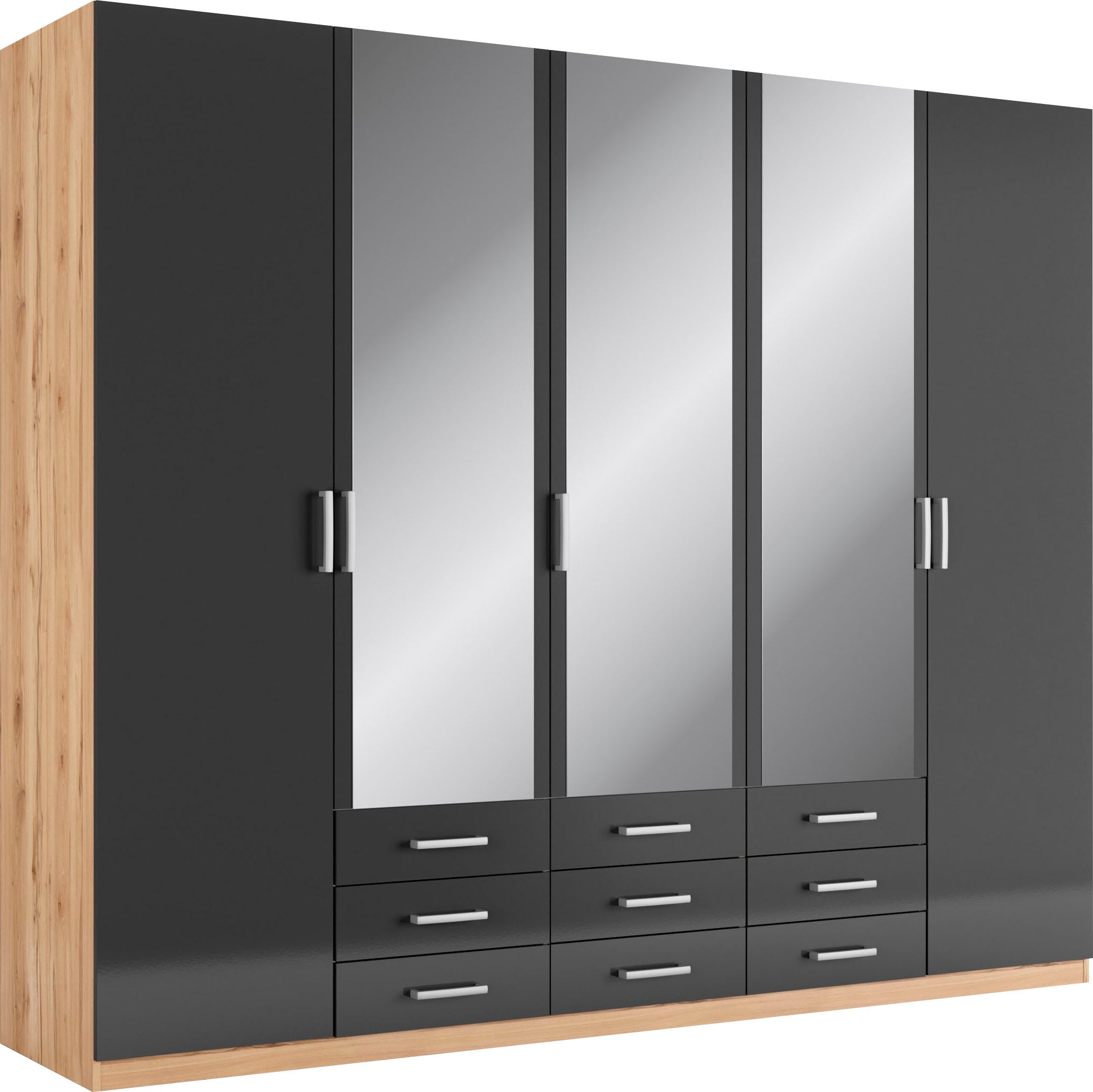priess Kleiderschrank "Amsterdam, viel Stauraum durch viele Schubkästen, Spiegeltüren" Optional mit LED-Beleuchtung, Made in Germany