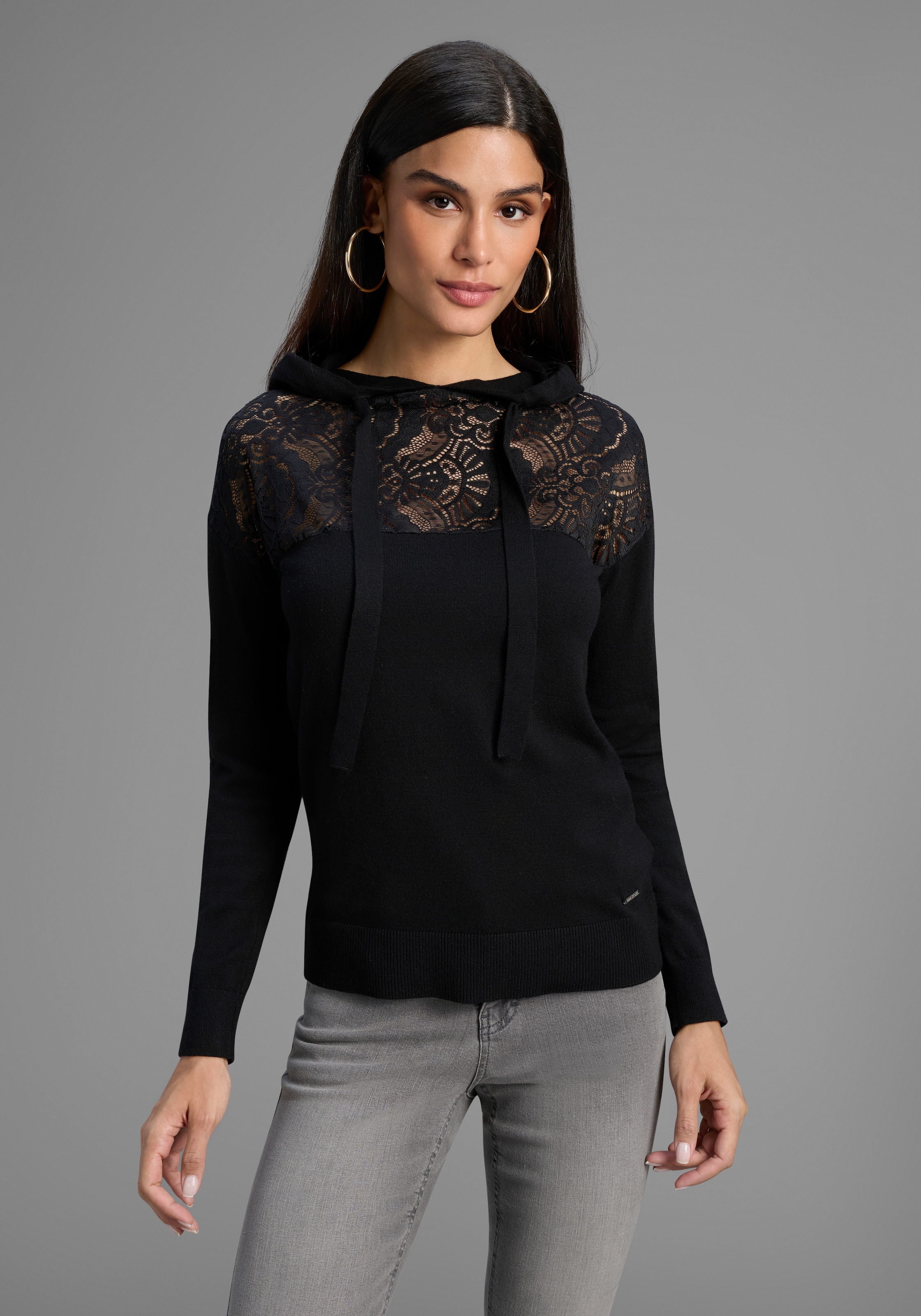 Laura Scott Kapuzenpullover mit femininem Spitzeneinsatz - NEUE KOLLEKTION günstig online kaufen