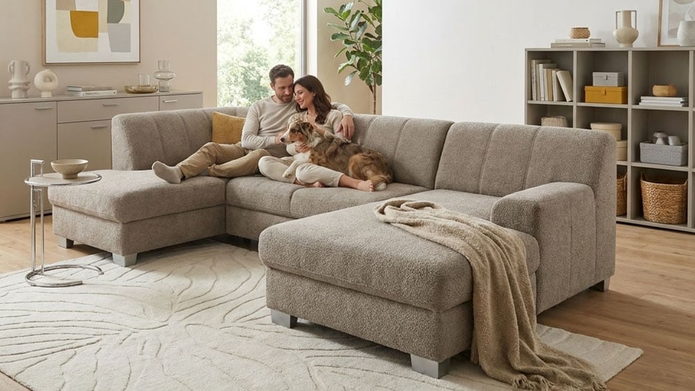 OTTO home "Lolland 296 x 195 cm, modern, mit Steppungen, mittelfester Sitz" U-Form, aus Pet Friendly Bezug