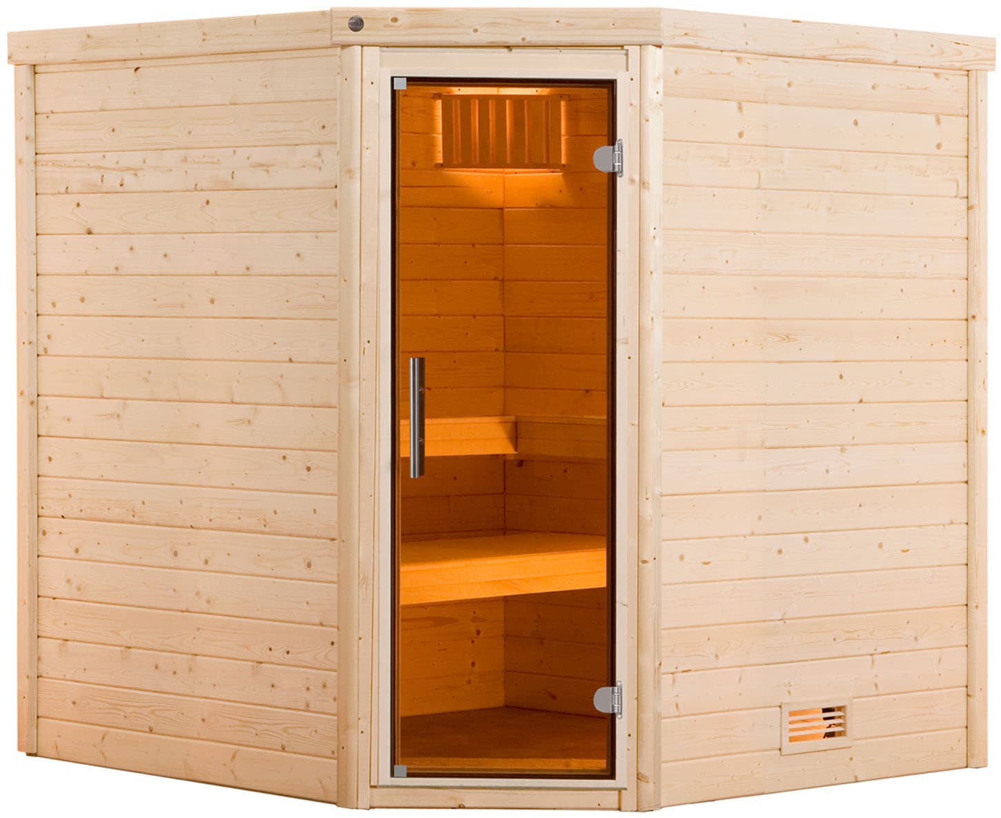 weka Sauna "Massivholzsauna TURKU 1", Blockbohlen, moderne Ganzglastür