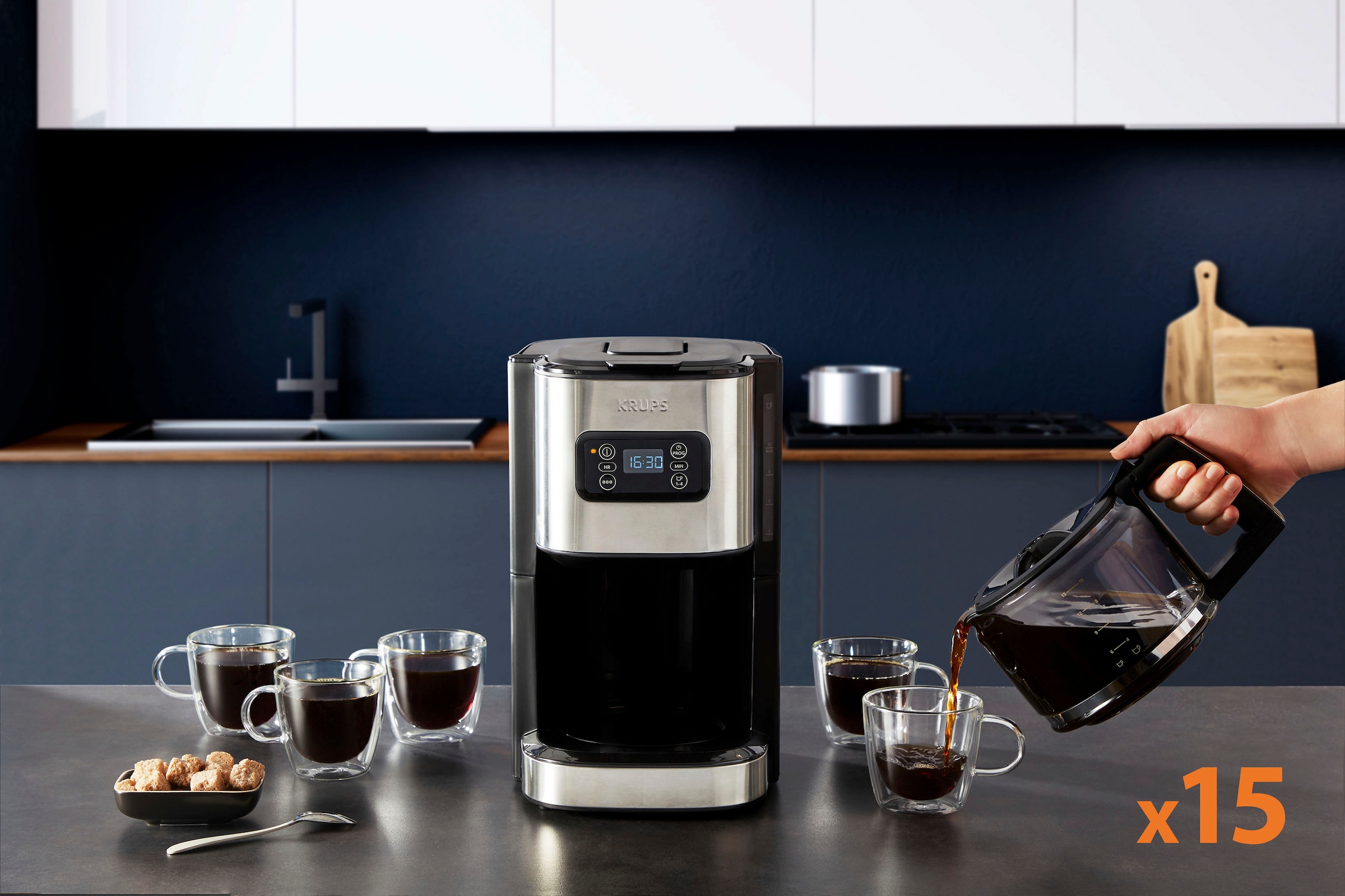 Krups Filterkaffeemaschine »KM480D Excellence«, 1,25 BAUR 1x4, Kaffeekanne, 24-h-Timer, Brühstärkeauswahl programmierbarer l Edelstahl, 