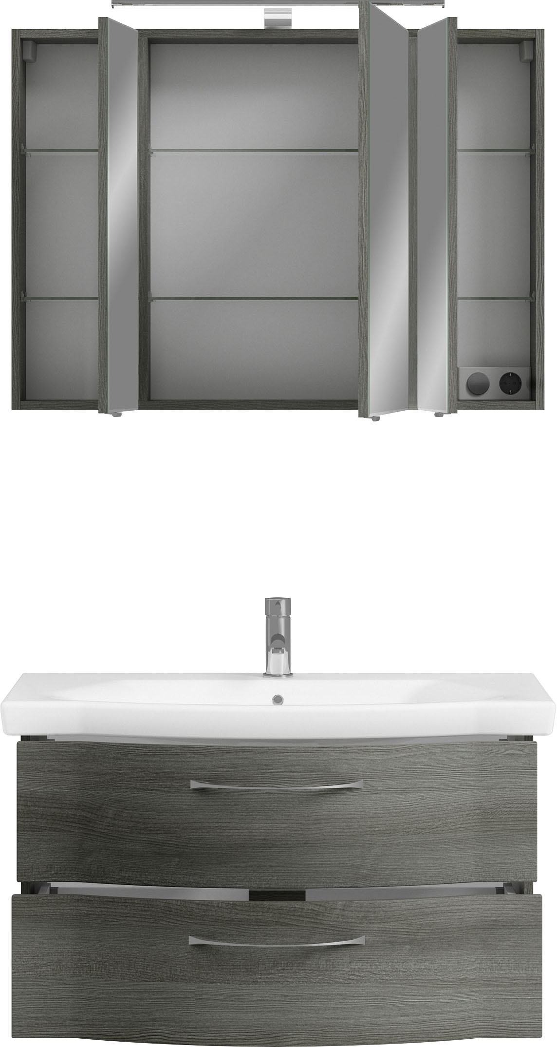Thumbnail - Saphir Badmöbel-Set "6005 Sprint 2-teilig, Keramik-Waschtisch mit LED-Spiegelschrank" 2 Stk. tlg. Waschplatz 98 cm breit...