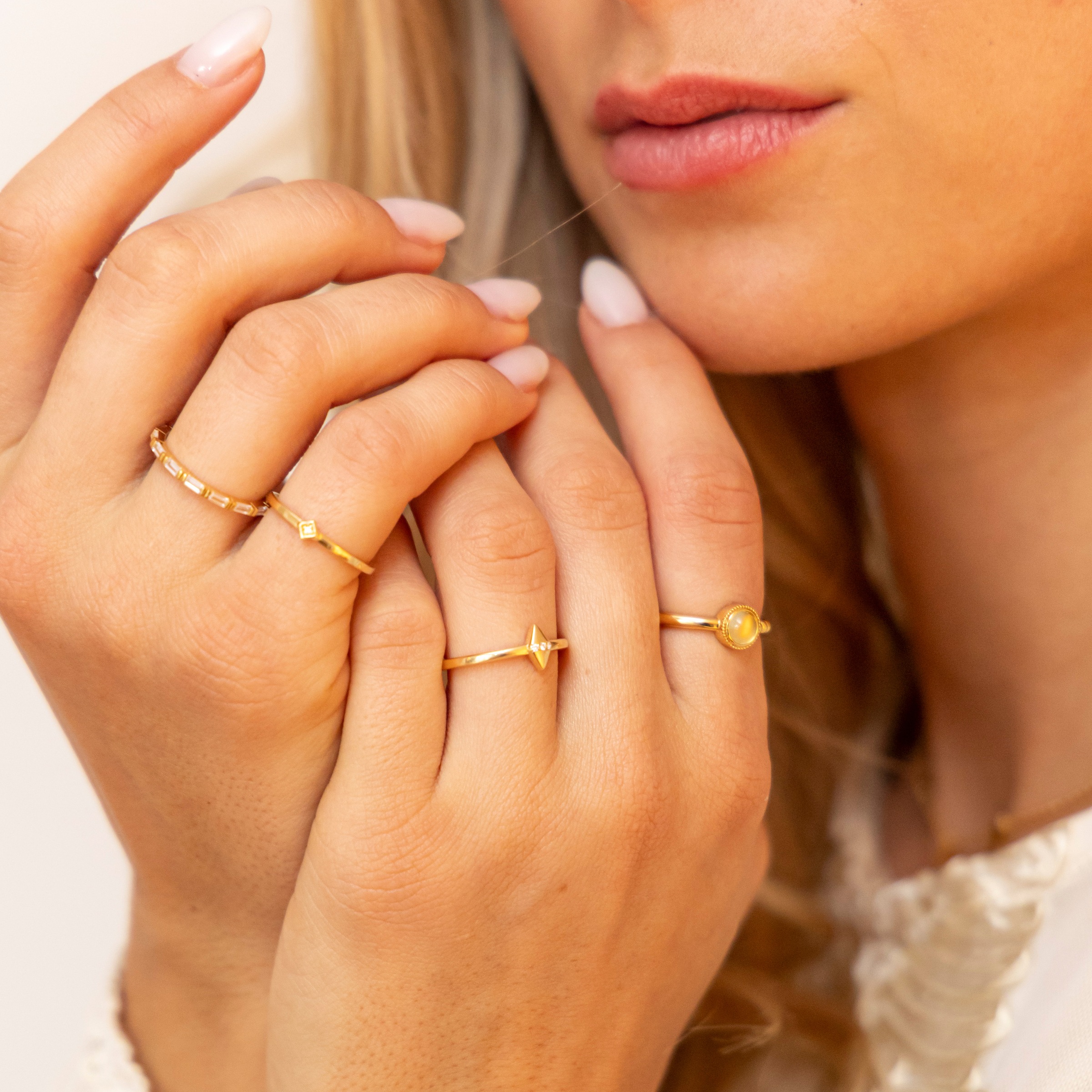 CAÏ Fingerring »925 Silber vergoldet Prehnit«