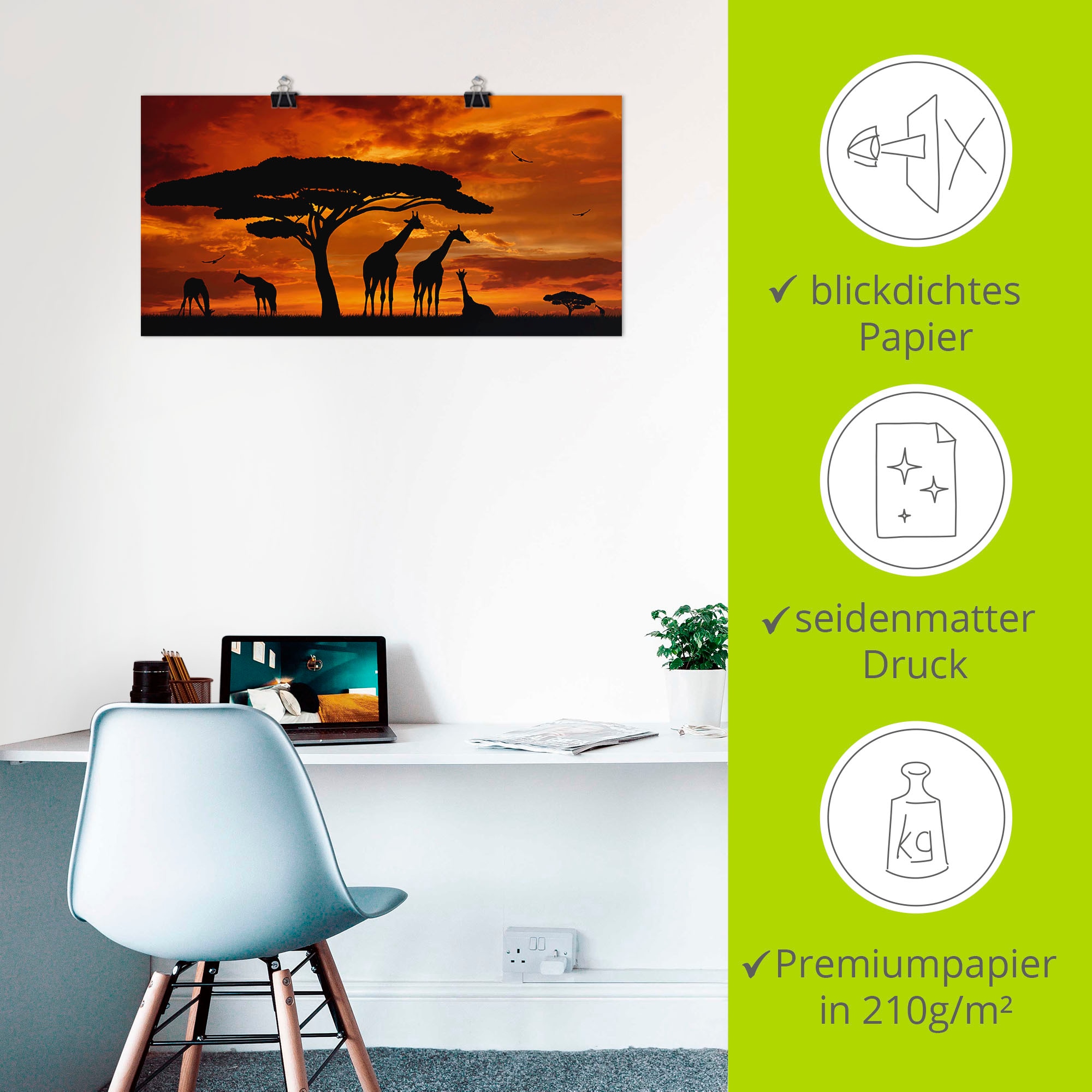 Artland Wandbild »Herde von Giraffen im Sonnenuntergang«, Wildtiere, (1 St.), als Leinwandbild, Poster in verschied. Größen
