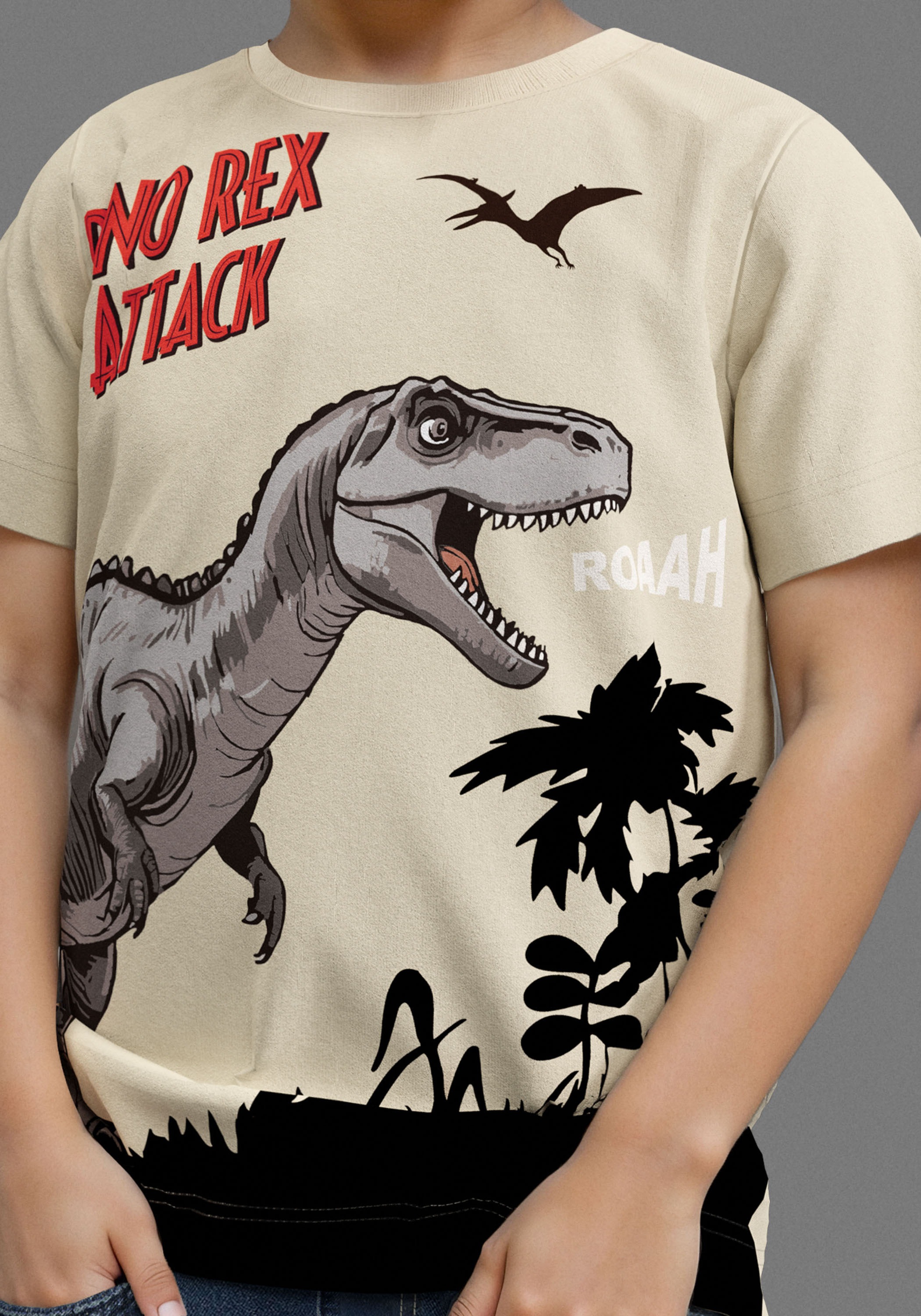 KIDSWORLD T-Shirt »Druck: DINO REX ATTACK«, mit großem Saum-Druck