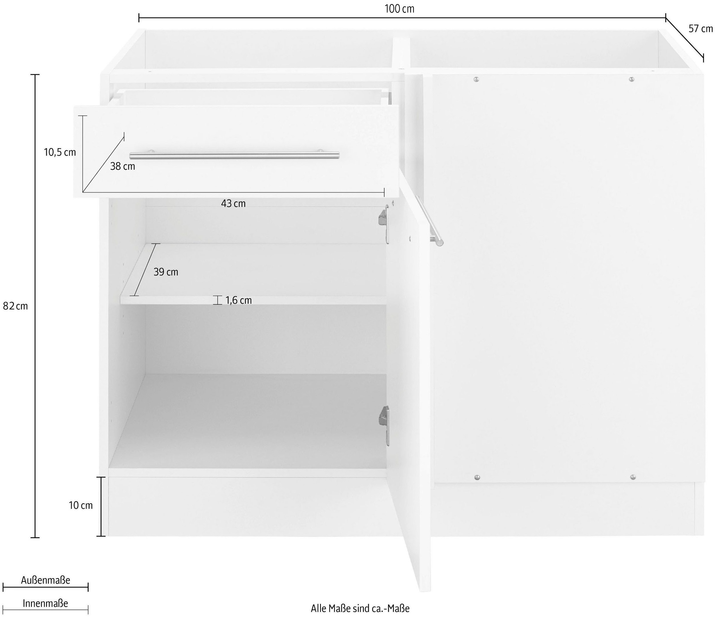 wiho Küchen Eckunterschrank »Unna«, 100 ohne Arbeitsplatte breit, cm 110 Planungsmaß cm, kaufen BAUR 