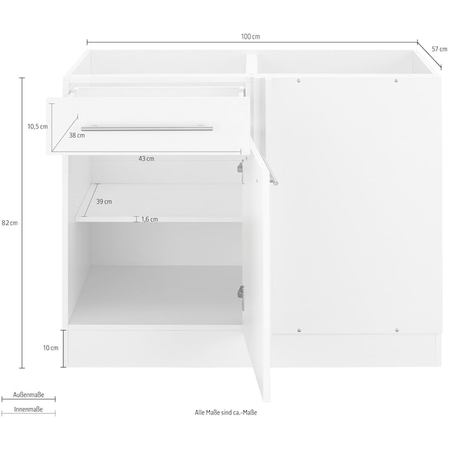 wiho Küchen Eckunterschrank »Unna«, 100 cm breit, Planungsmaß 110 cm, ohne  Arbeitsplatte kaufen | BAUR