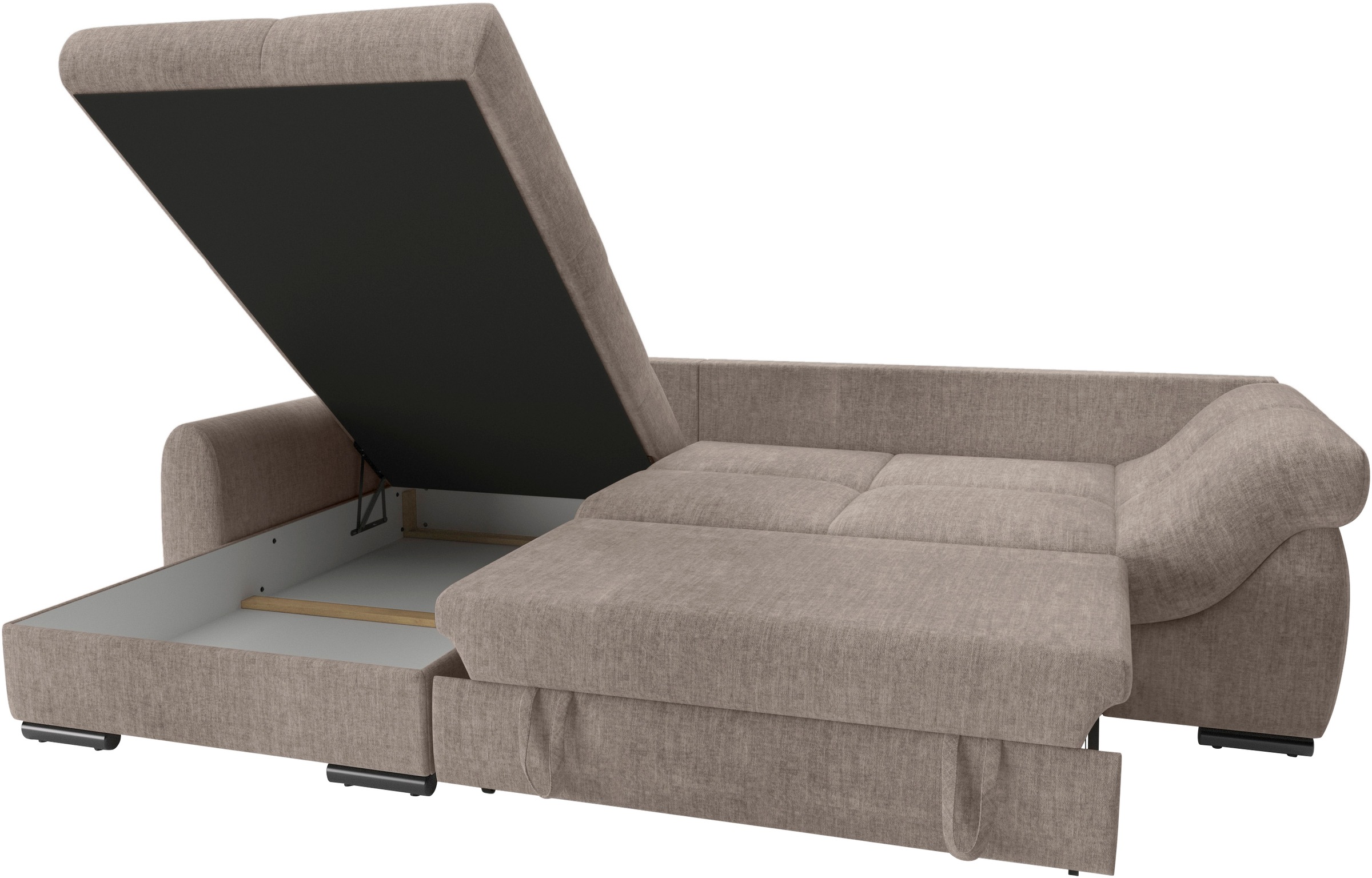 Mr. Couch Ecksofa »Livorno L-Form«, inkl. Hochschläfer-Bettauszug, XL-Bettkasten weiß beschichtet