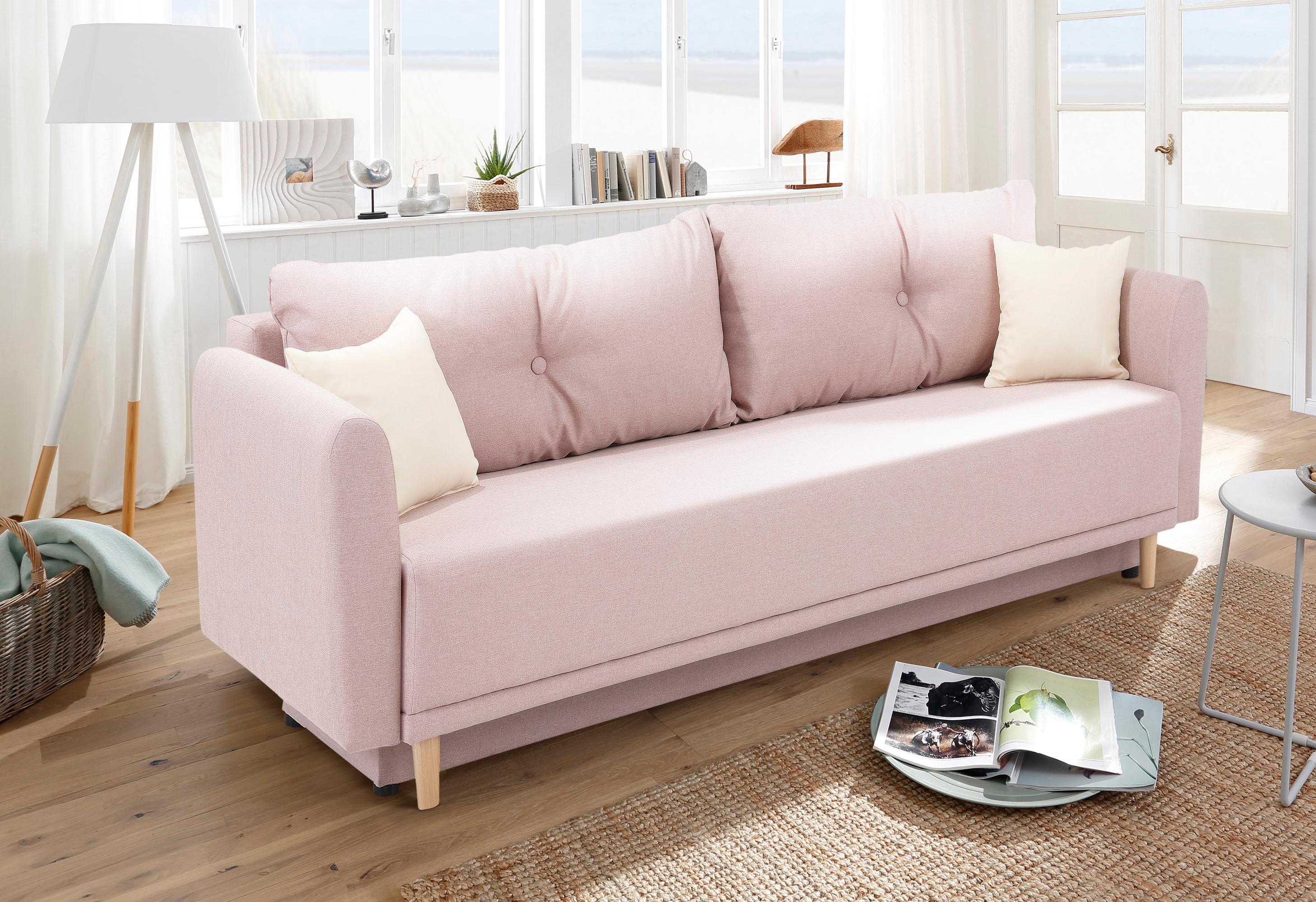 Home affaire Schlafsofa "Scandic, B: 219 cm, Liegel. 137x195 cm" Schlaffunktion, Bettkasten & 2 Zierkissen, Federkern