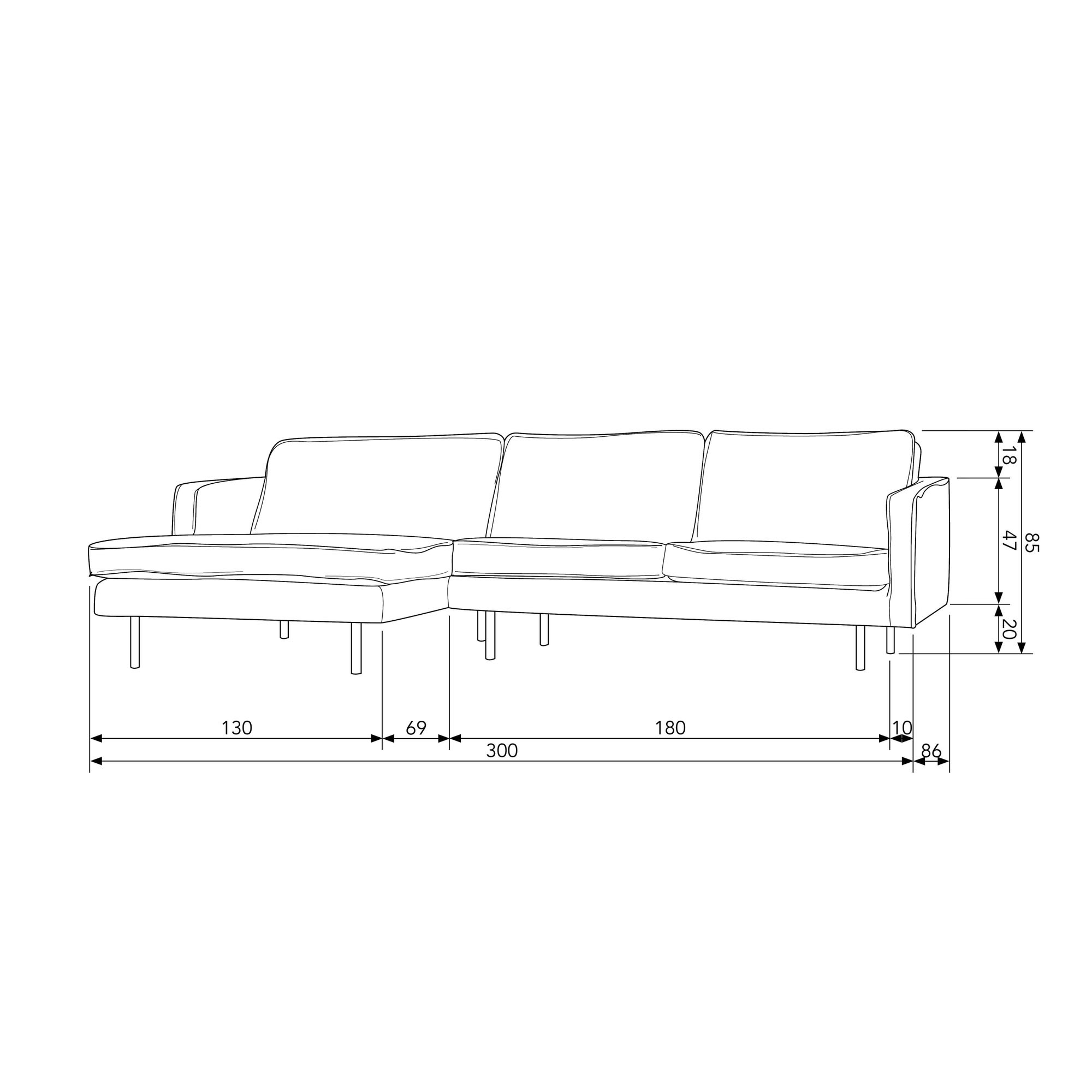 WOOOD Ecksofa »Rodeo Chaise Longue«, frei im Raum stellbar, H 85 cm x B 300 cm