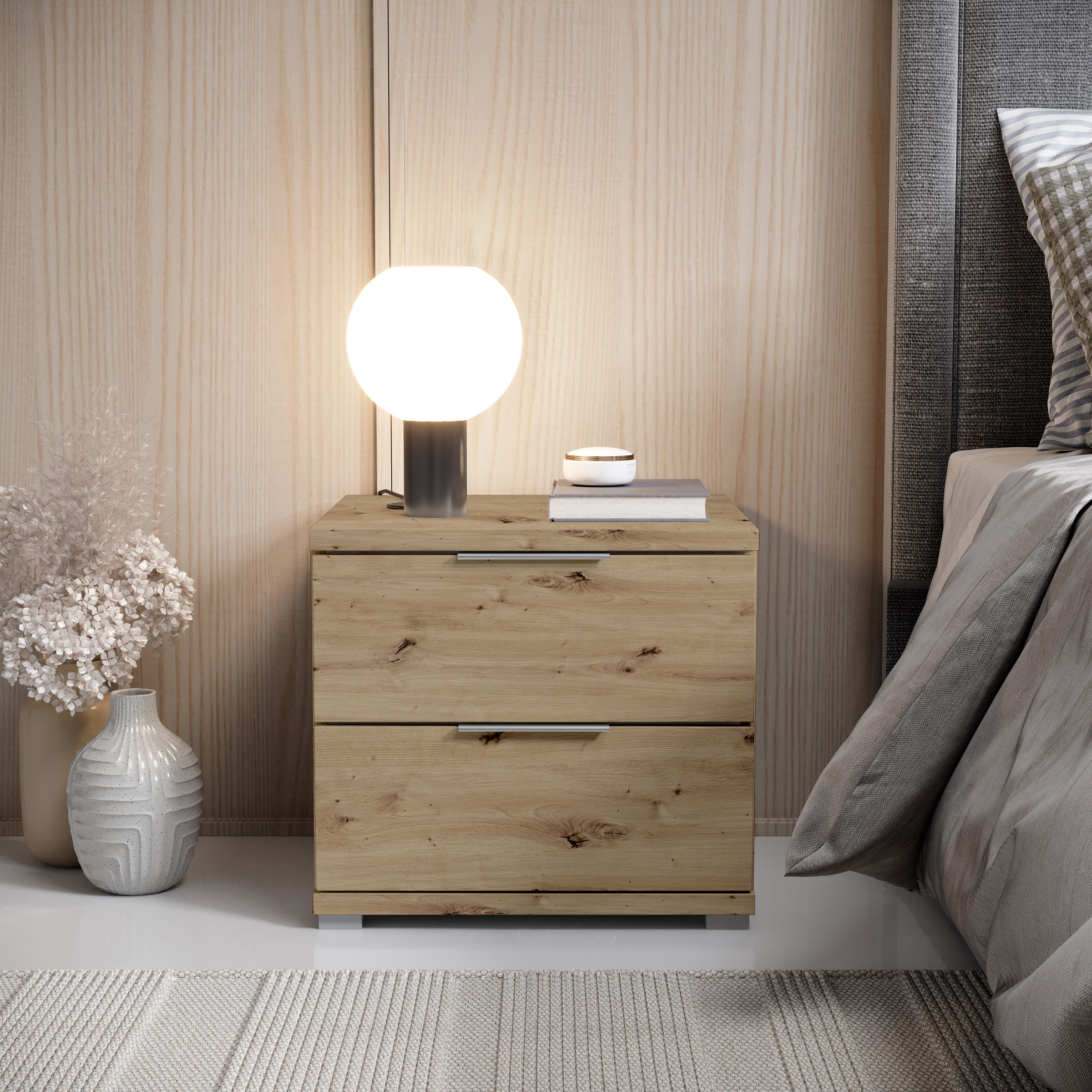 Schlafkontor Nachtkommode »Smilla Nachttisch, Nachtkonsole mit Schubkästen« Korpus melaminbeschichtet, silberfarbige oder schwarze Griffe