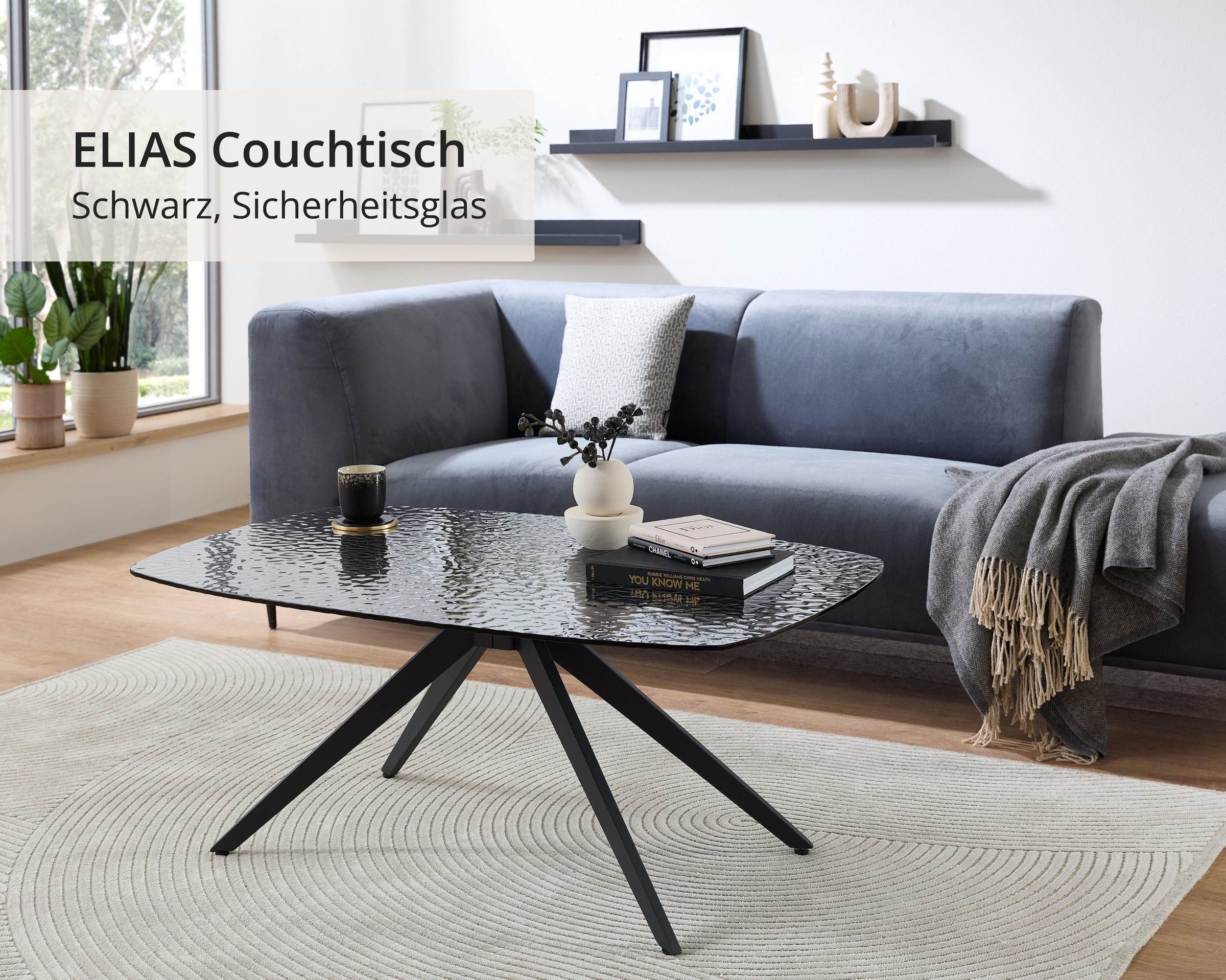 Stolkom Couchtisch "Elias Glastisch schwarz, Wohnzimmertisch BxHxT 110x44x7 günstig online kaufen