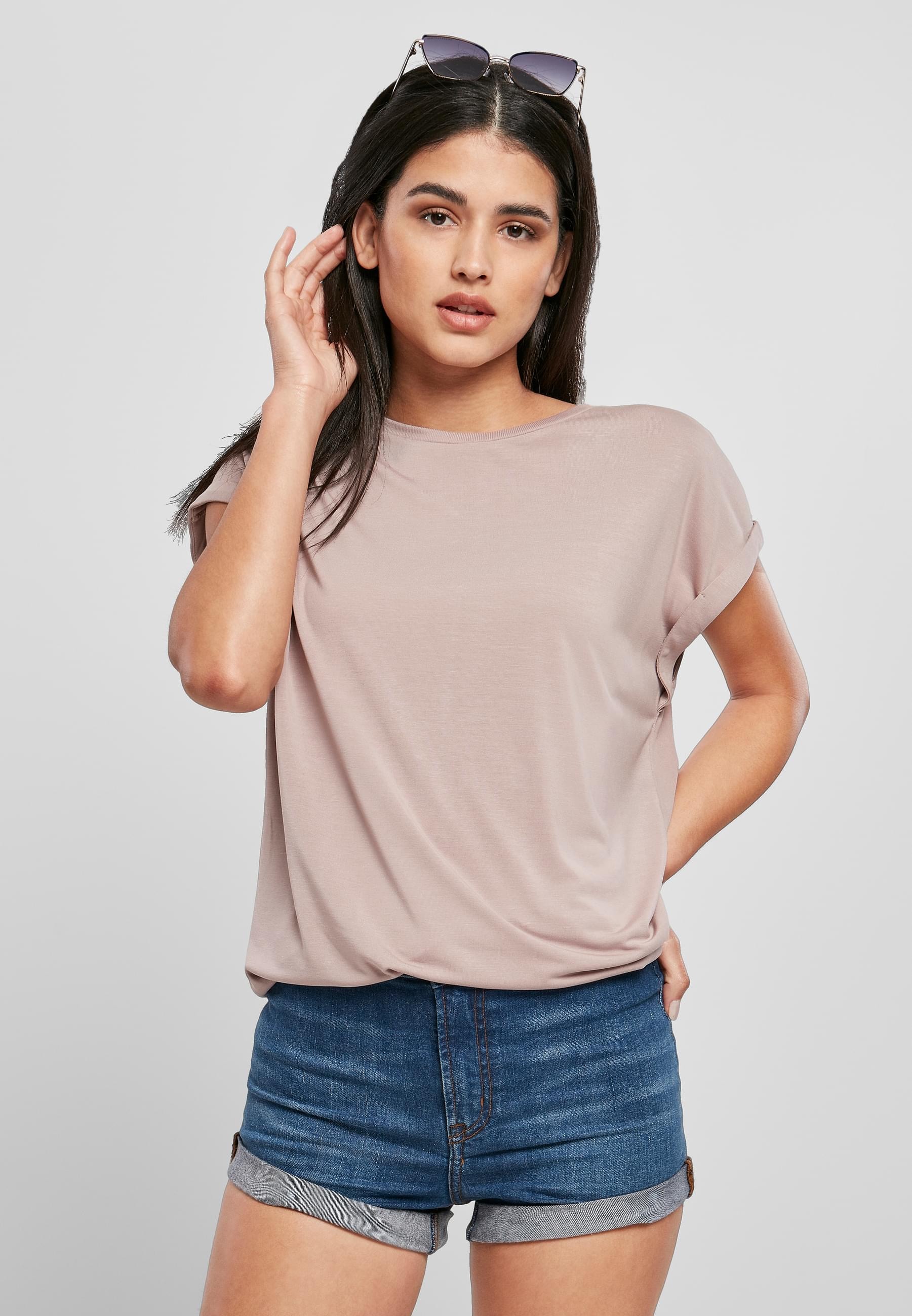 URBAN CLASSICS Kurzarmshirt »Urban Classics Damen Ladies Modal Extended Shoulder Tee«, (1 tlg.)
