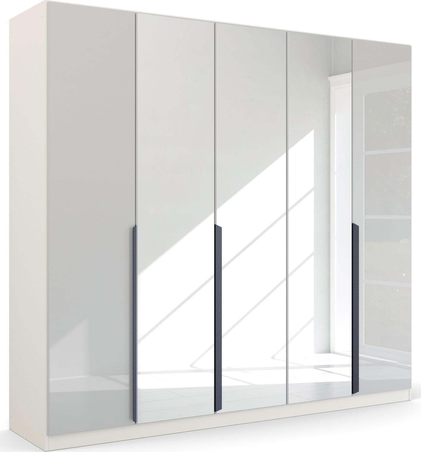 rauch Drehtürenschrank "Kleiderschrank Schrank Garderobe Ankleide MODERN BY QUADRA SPIN" Breiten: 181/226/271 cm, Höhe 210 cm, mit Spiegel und hochwertiger Glasfront, Stangengriff MADE IN GERMANY