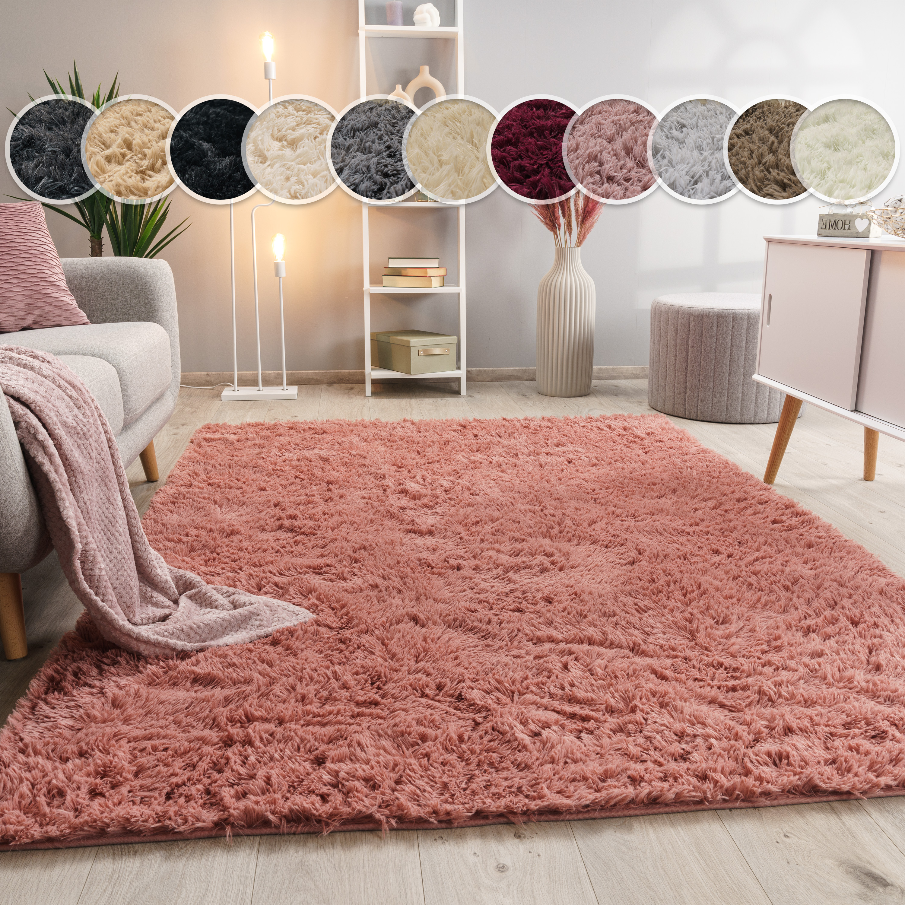 Paco Home Hochflor-Teppich "Silky 591" rechteckig 37 mm Höhe Uni-Farben, besonders weich und kuschelig, Wohnzimmer