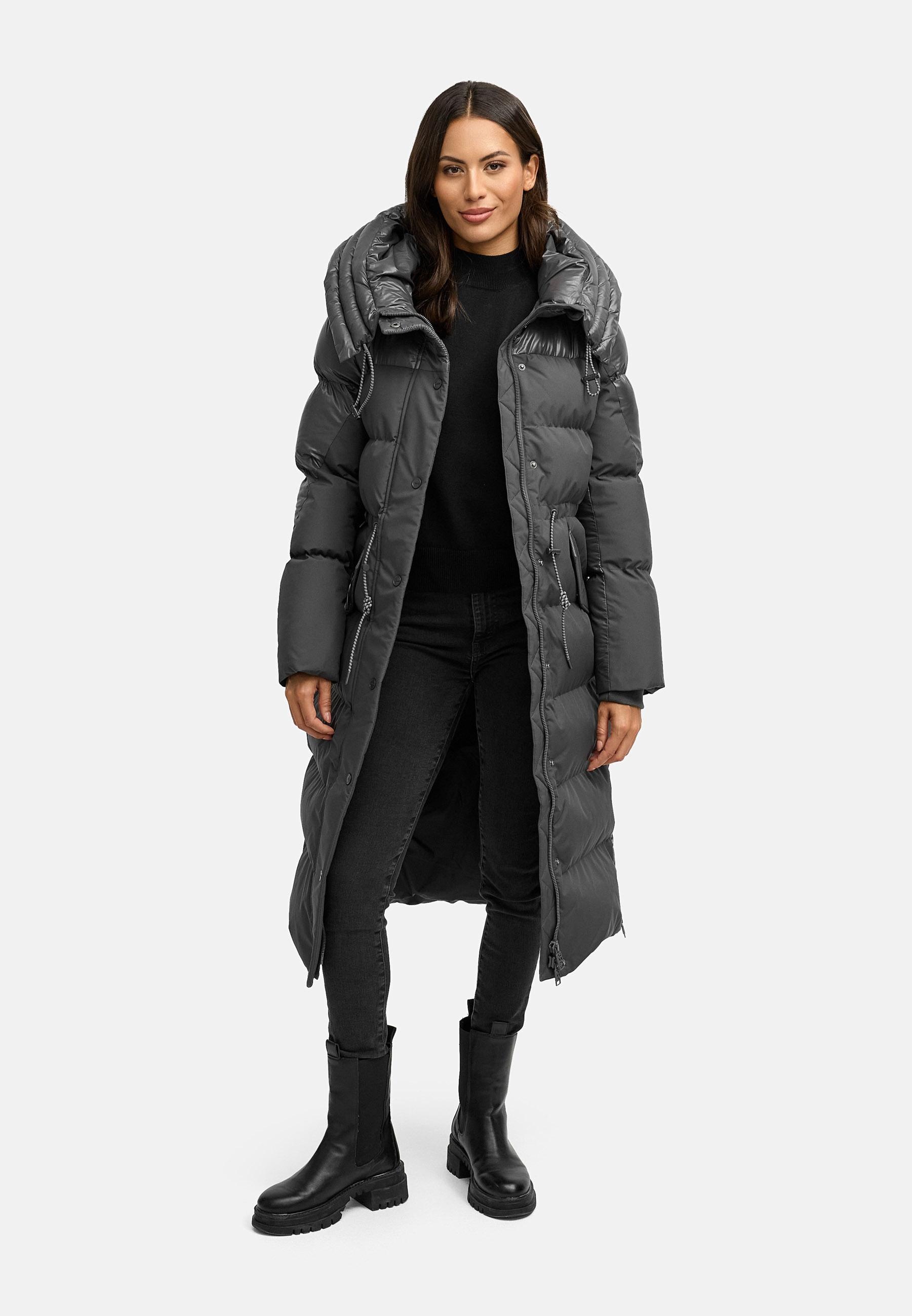 Navahoo Steppmantel »Knusperherz 14«, Langer gesteppter Damen Wintermantel mit Materialmix