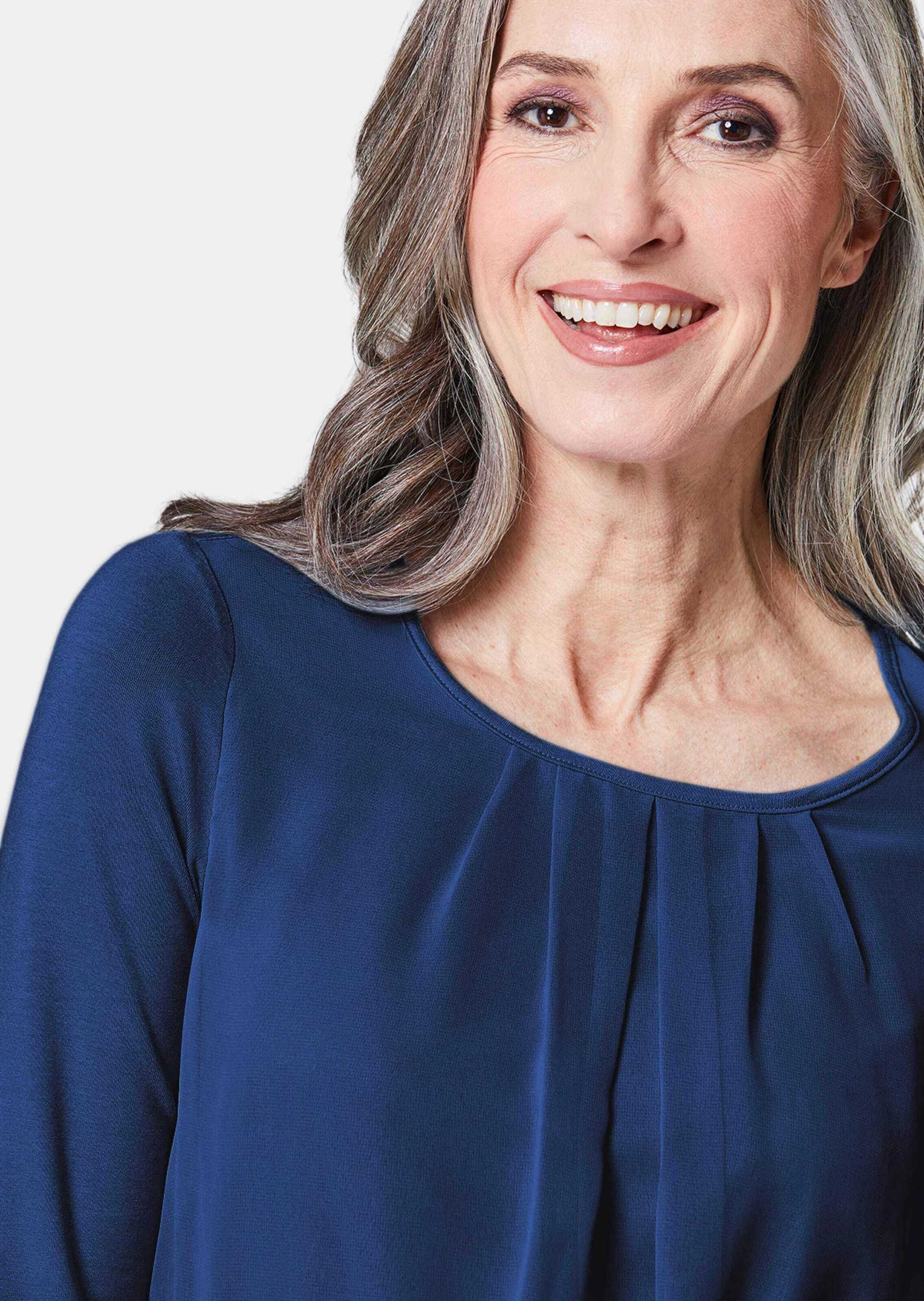 GOLDNER Kurzarmbluse »Kurzgröße Chiffon-Shirt mit 3/4-Arm, Rundhals« keine/nicht relevant