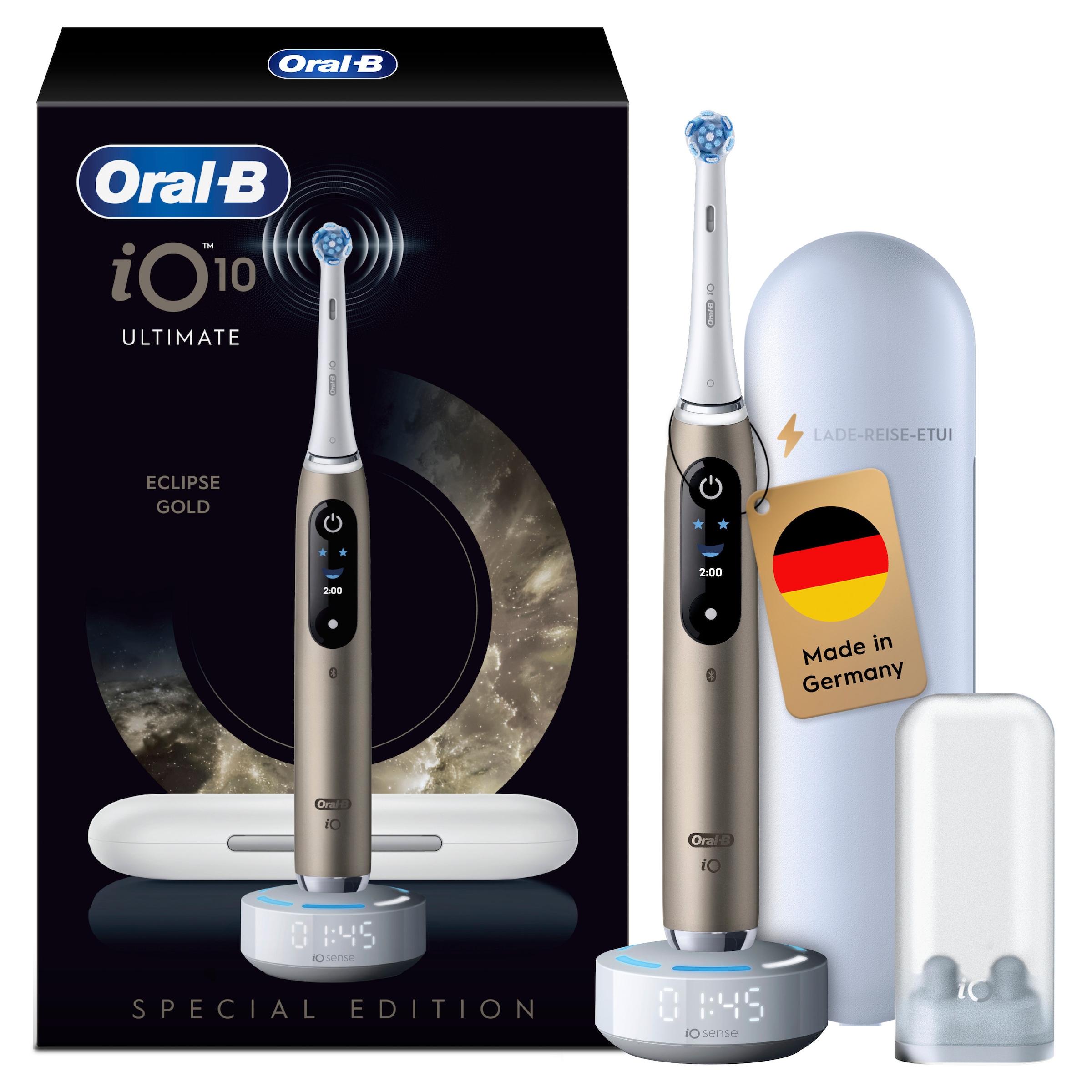 ORAL-B Elektrische Zahnbürste "iO Series 10"gold, weiß, Elektrozahnbürsten, inkl. 1 Aufsteckbürste, iO Sense Schnellladestation, Lade-Reise-Etui
