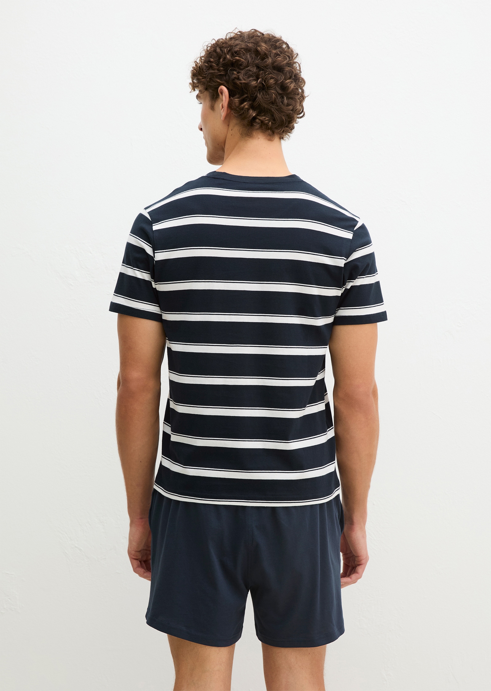 Marc O'Polo Shorty »Mix N Match Cotton« 2 tlg. mit gestreiftem Oberteil, Rundhalsausschnitt und kurzem Arm
