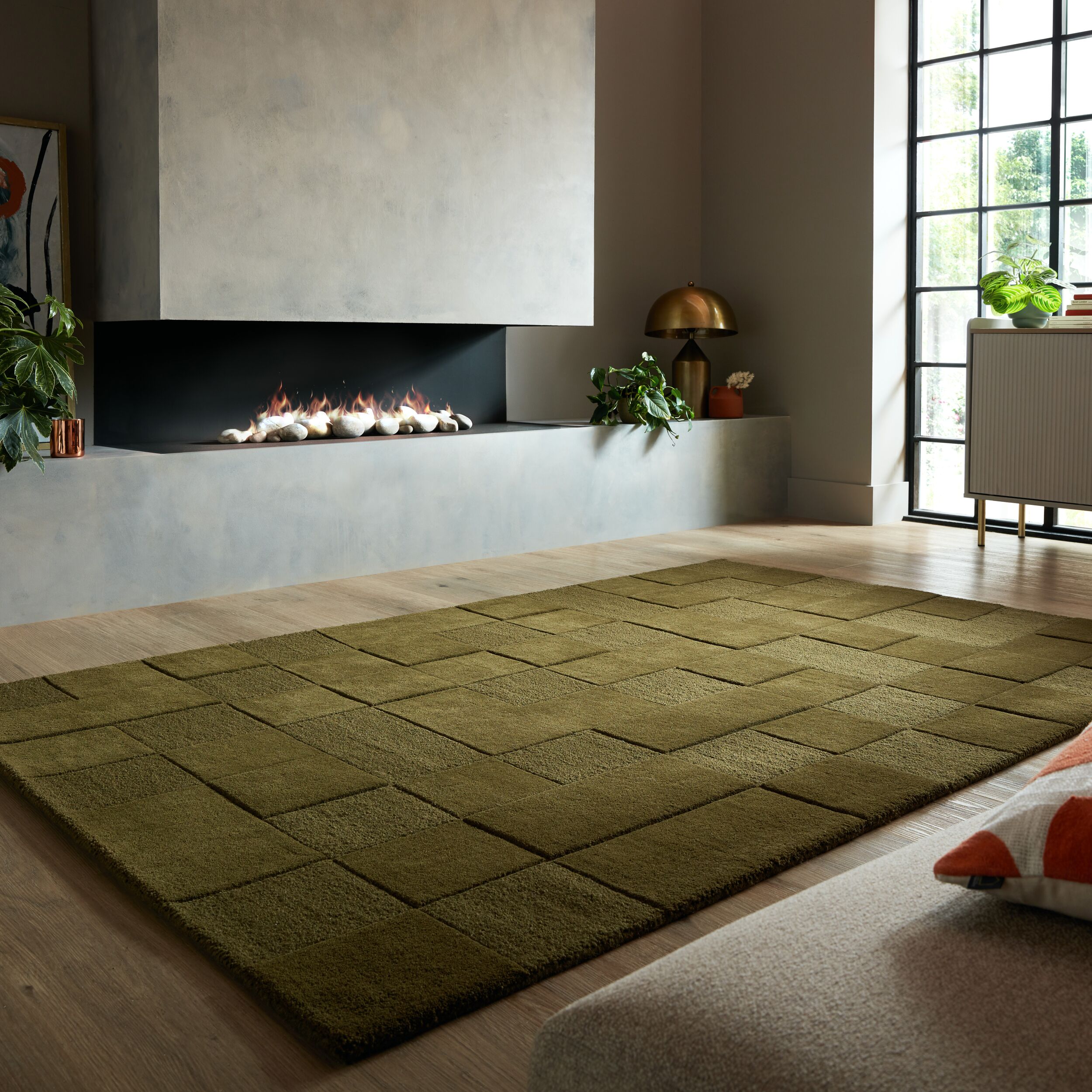 FLAIR RUGS Wollteppich "CHECKERBOARD" rechteckig 10 mm Höhe Hoch-Tief-Effekt, Wohnzimmer, Schlafzimmer, 100 % Wollflor