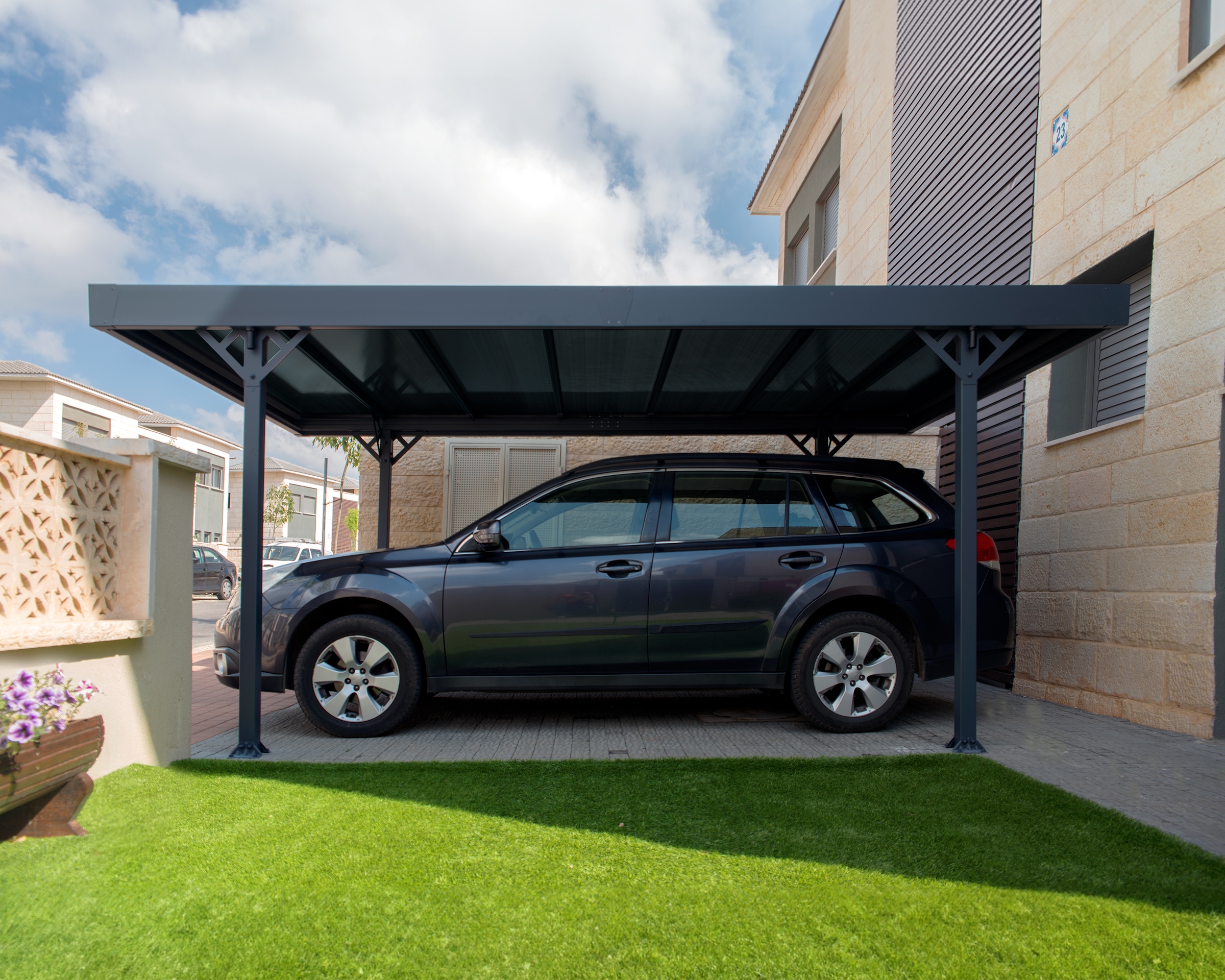 Palram - Canopia Einzelcarport »Palma 5000«, 263 cm, Grau, inkl. Regenrinnen und Bodenverankerungen