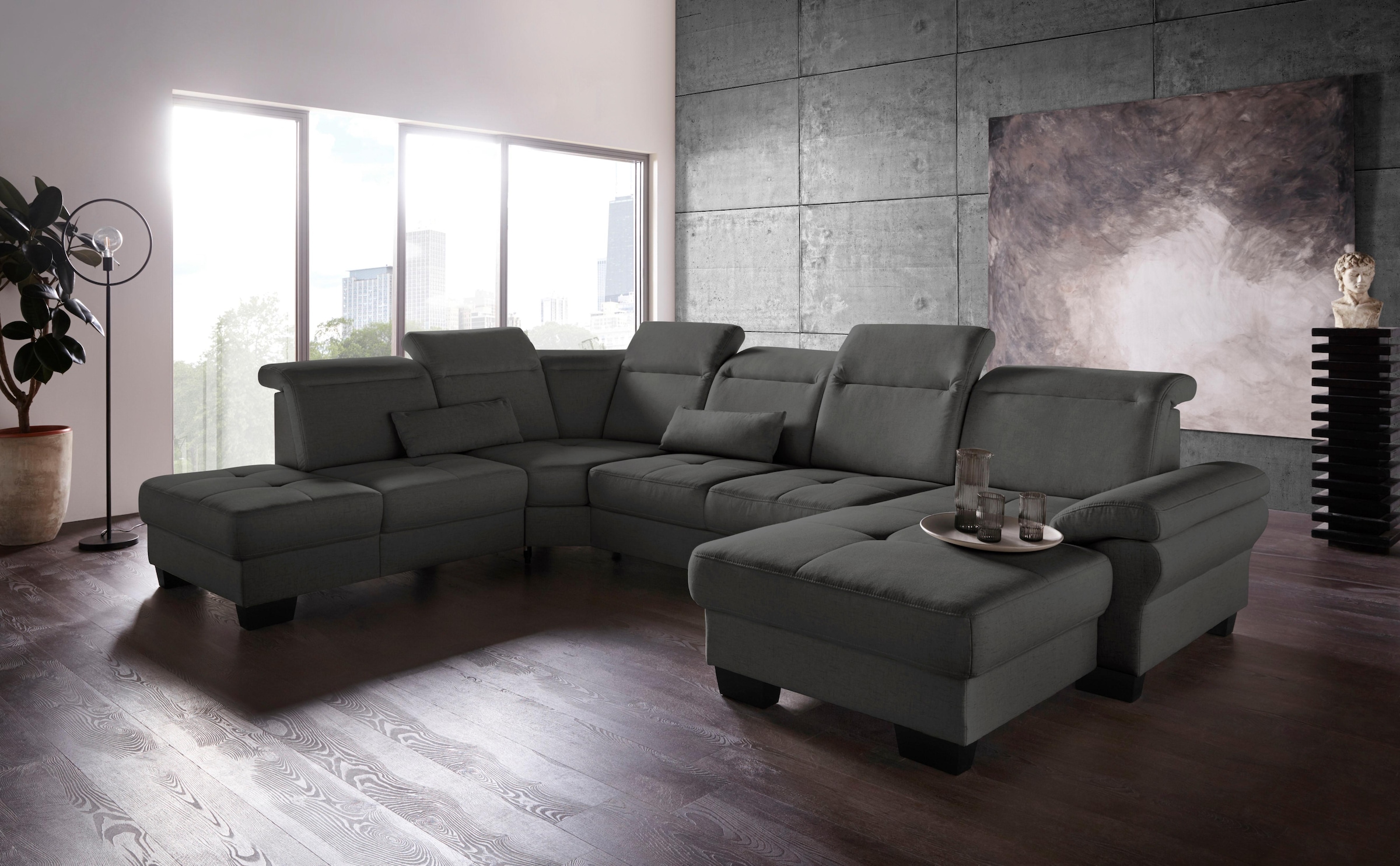 Places of Style Wohnlandschaft »Cornwall U-Form«, inkl. Sitztiefenverstellung, wahlweise mit Bettfunktion