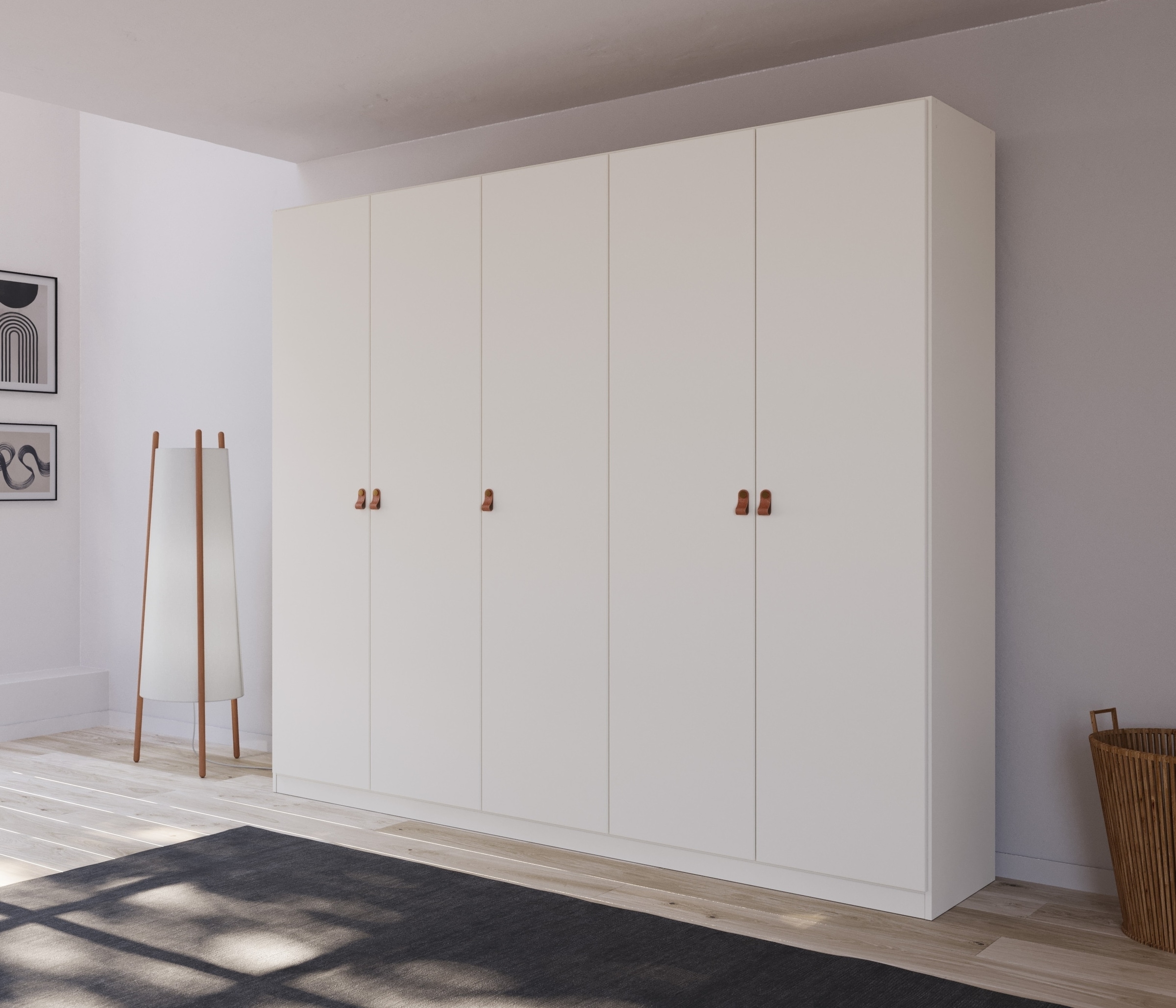 rauch Drehtürenschrank »Kleiderschrank Schrank Garderobe Ankleide HOMEY BY QUADRA SPIN« Breiten: 181/226/271 cm, Höhe 210 cm,  mit Grifflaschen aus weichem, cognacbraunem Leder