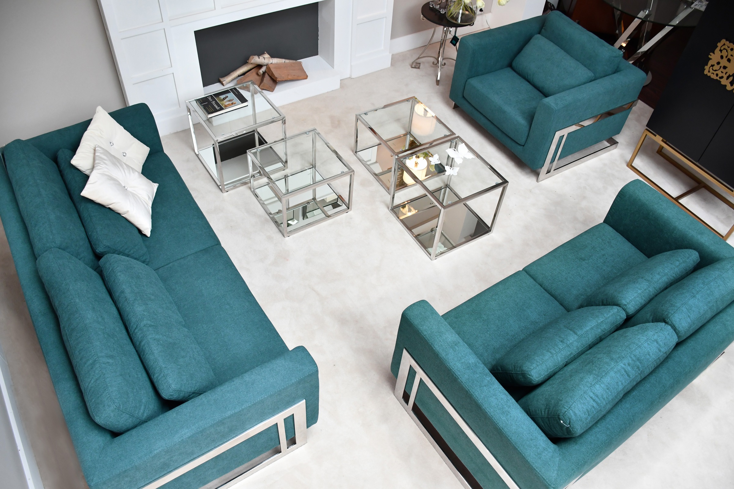 Leonique 2-Sitzer »New York«, Petrolblaues 2-Sitzer Sofa, Edelstahlgestell, 175x84x96, Sitzhöhe 44cm