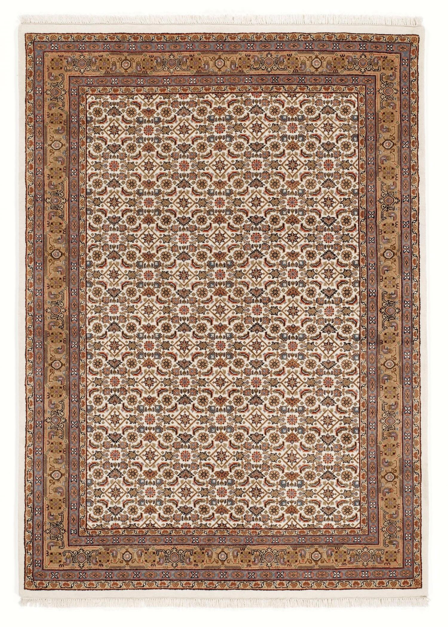 Orientteppich OCI DIE TEPPICHMARKE "HIMALI HERATI" Gr. 34, beige (creme, beige), B:60cm H:20mm L:90cm, Wolle, Teppiche, Fransenteppich, reine Wolle, handgeknüpft, mit Fransen, Wohnzimmer