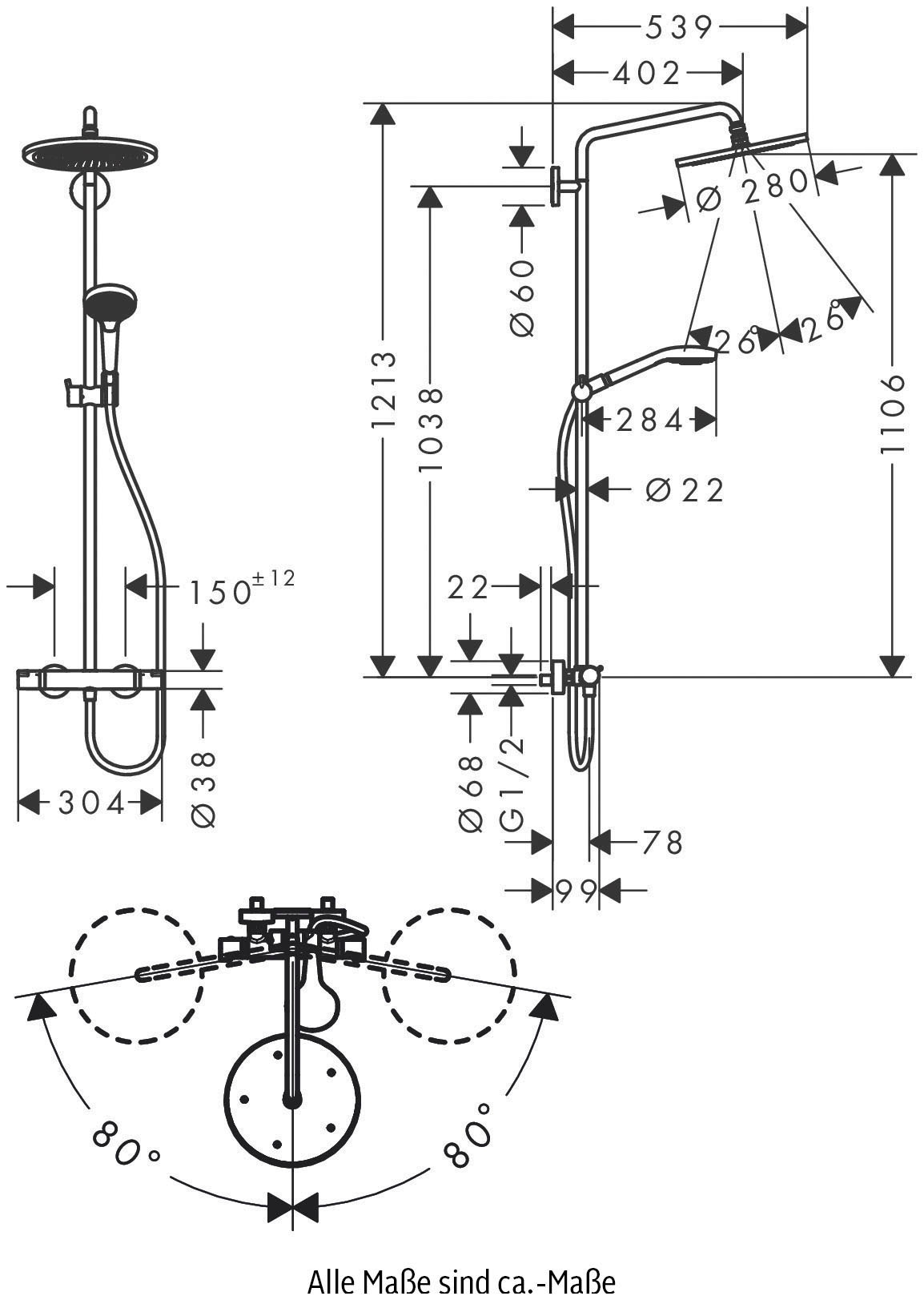 hansgrohe Duschsystem »Croma Select S«, (Komplett-Set), 28cm, 1 Strahl wassersparend mit Thermostat und Duschkopf mattschwarz