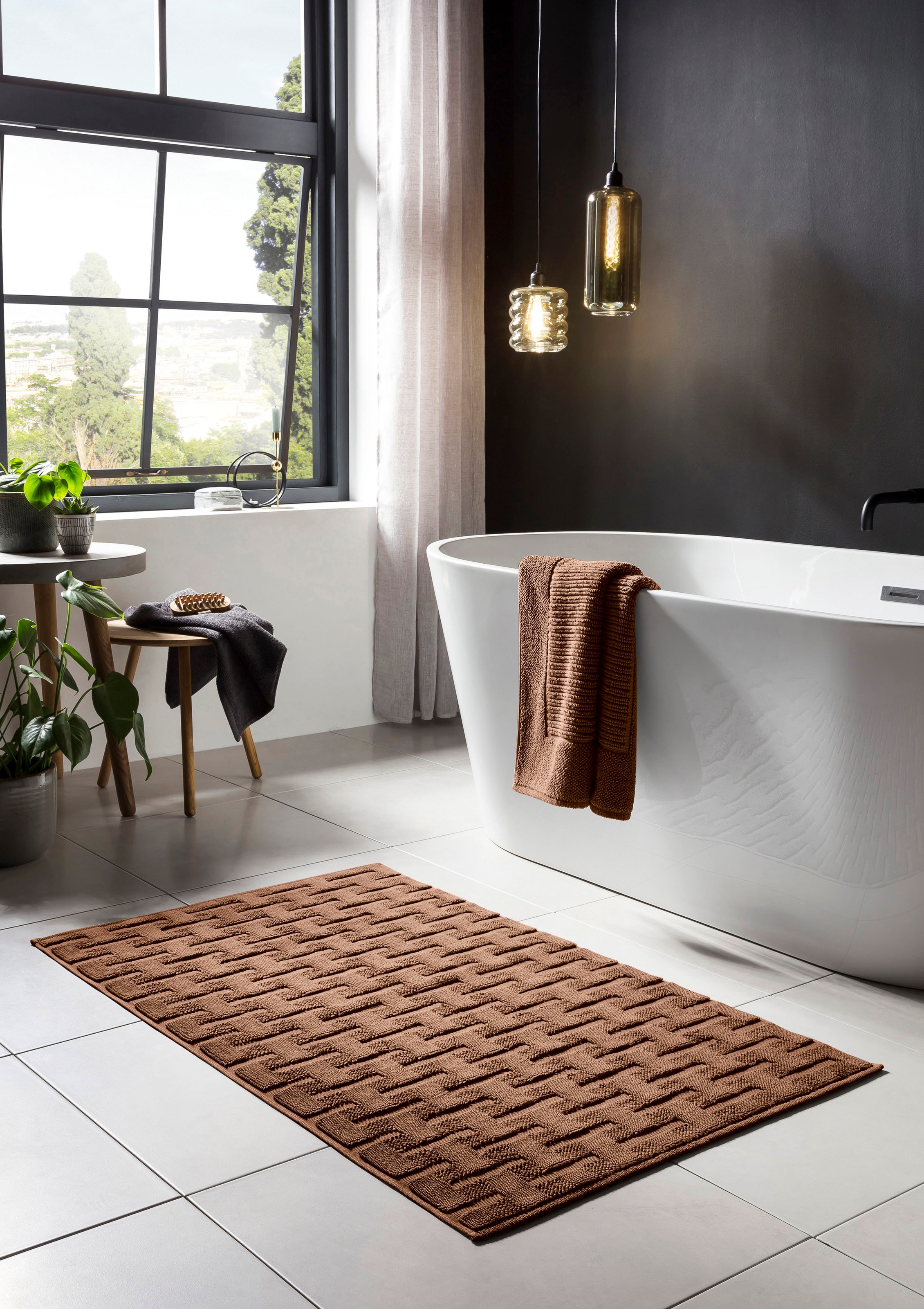 done.® Badematte »Delia«, rutschhemmend beschichtet, fußbodenheizungsgeeignet, Badteppich, Uni-Farben, Hoch-Tief Effekt, reine Baumwolle, waschbar