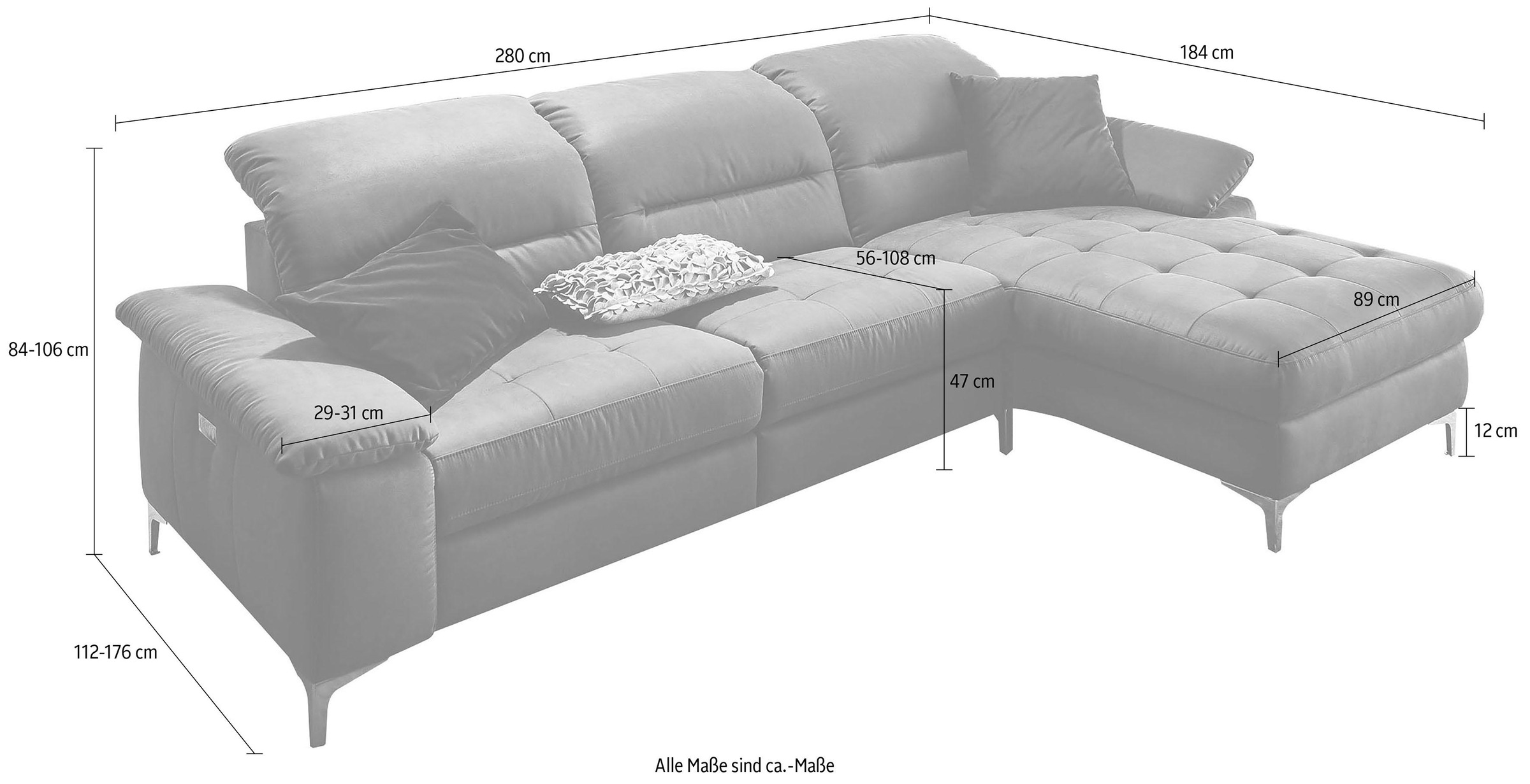 Places of Style Ecksofa »Basel L-Form«, mit vollmotorischer Relaxfunktion und motorischer Recamiere