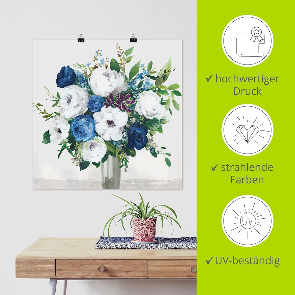Artland Wandbild »Weiß-Blaue Symphonie«, Blumenbilder, (1 St.), in vielen Größen & Produktarten - Alubild / Outdoorbild für den Außenbereich, Leinwandbild, Poster, Wandaufkleber / Wandtattoo auch für Badezimmer geeignet