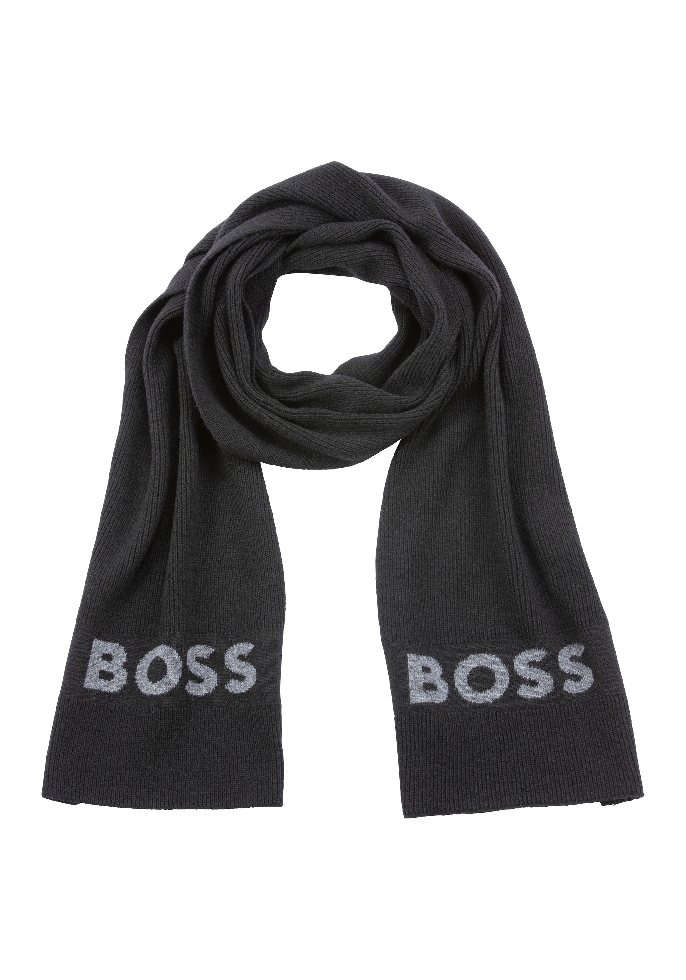 BOSS Strickschal "Elio Scarf", aus Rippenstrick, Jaquard-Logo günstig online kaufen