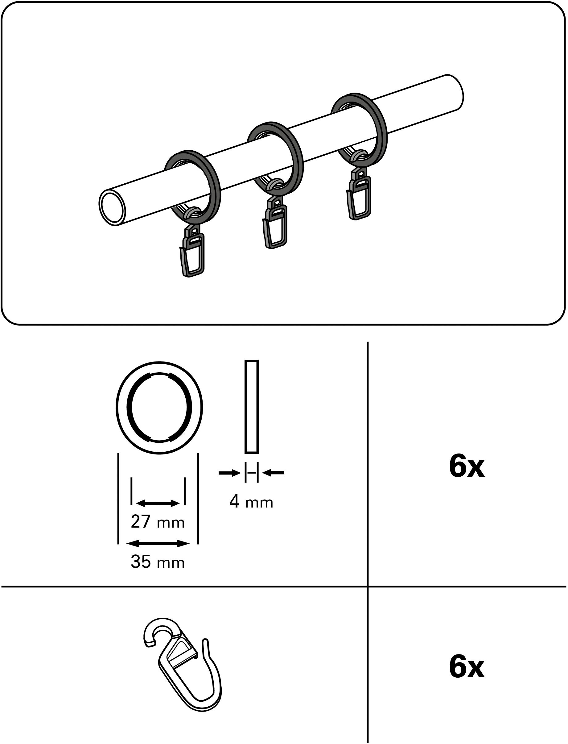 GARDINIA Gardinenring "Gardinenringe Kos" für Gardinenstangen Ø 19/16 mm günstig online kaufen