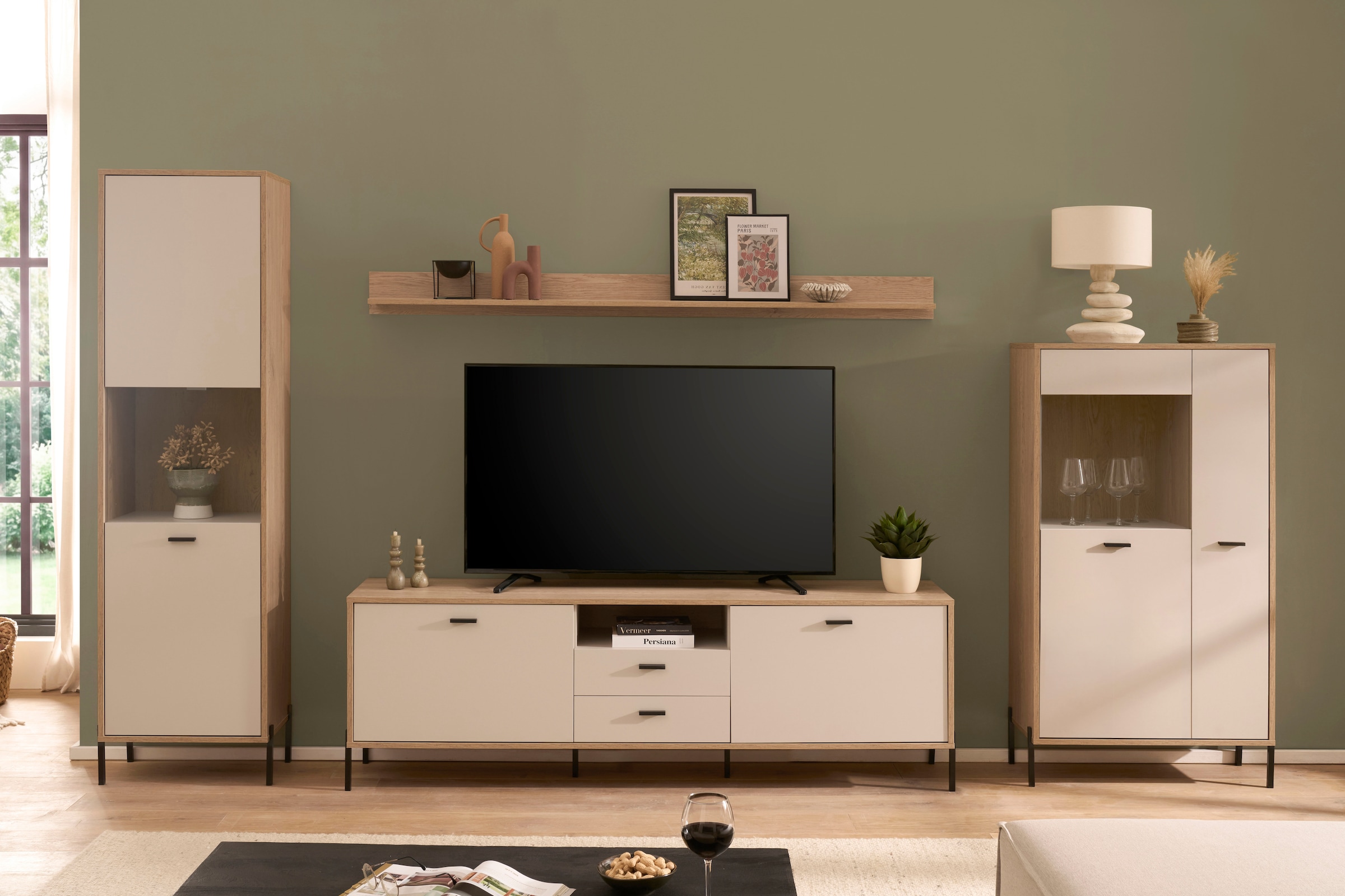 Home affaire Wohnwand »Fredericia, moderne Anbauwand, Komplettset in Kaschmir« Set, 4 Stk. tlg.