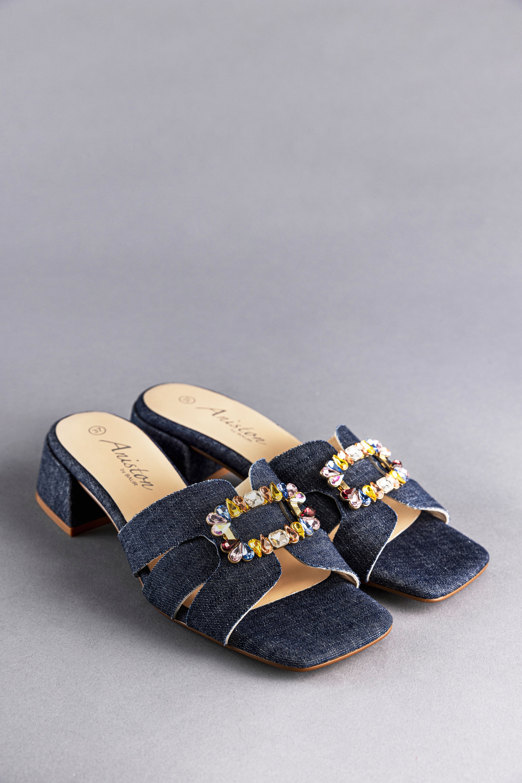 Aniston SHOES Pantolette Sandale, Sommerschuh, Klettschuh, Jeans-Optik