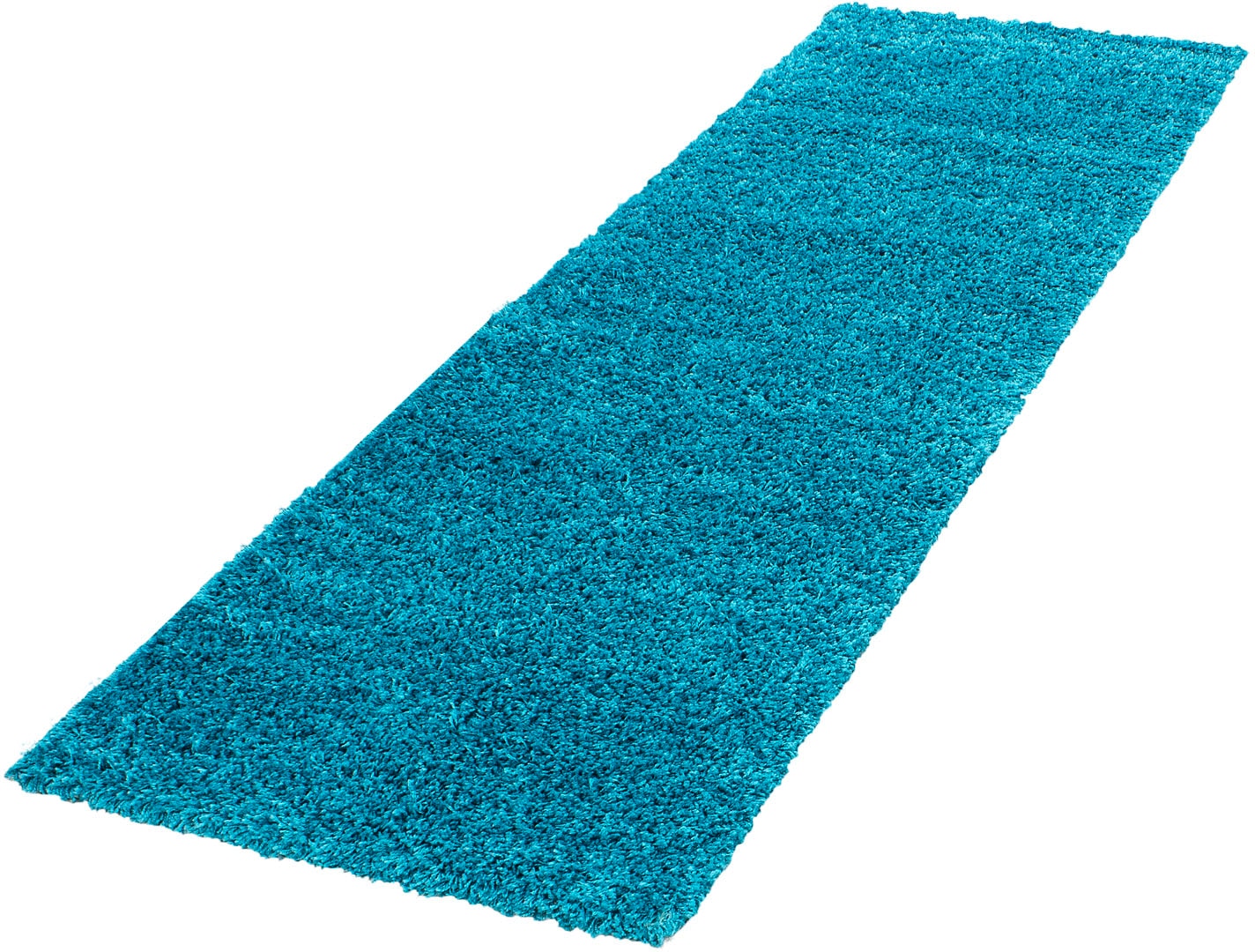 Hochflor-Läufer AYYILDIZ TEPPICHE "Life Shaggy 1500" Gr. 12, blau (türkis), B:80cm H:30mm L:250cm, Kunstfaser, Teppiche, Langflor, uni, große Farbauswahl, robust, auch in rund