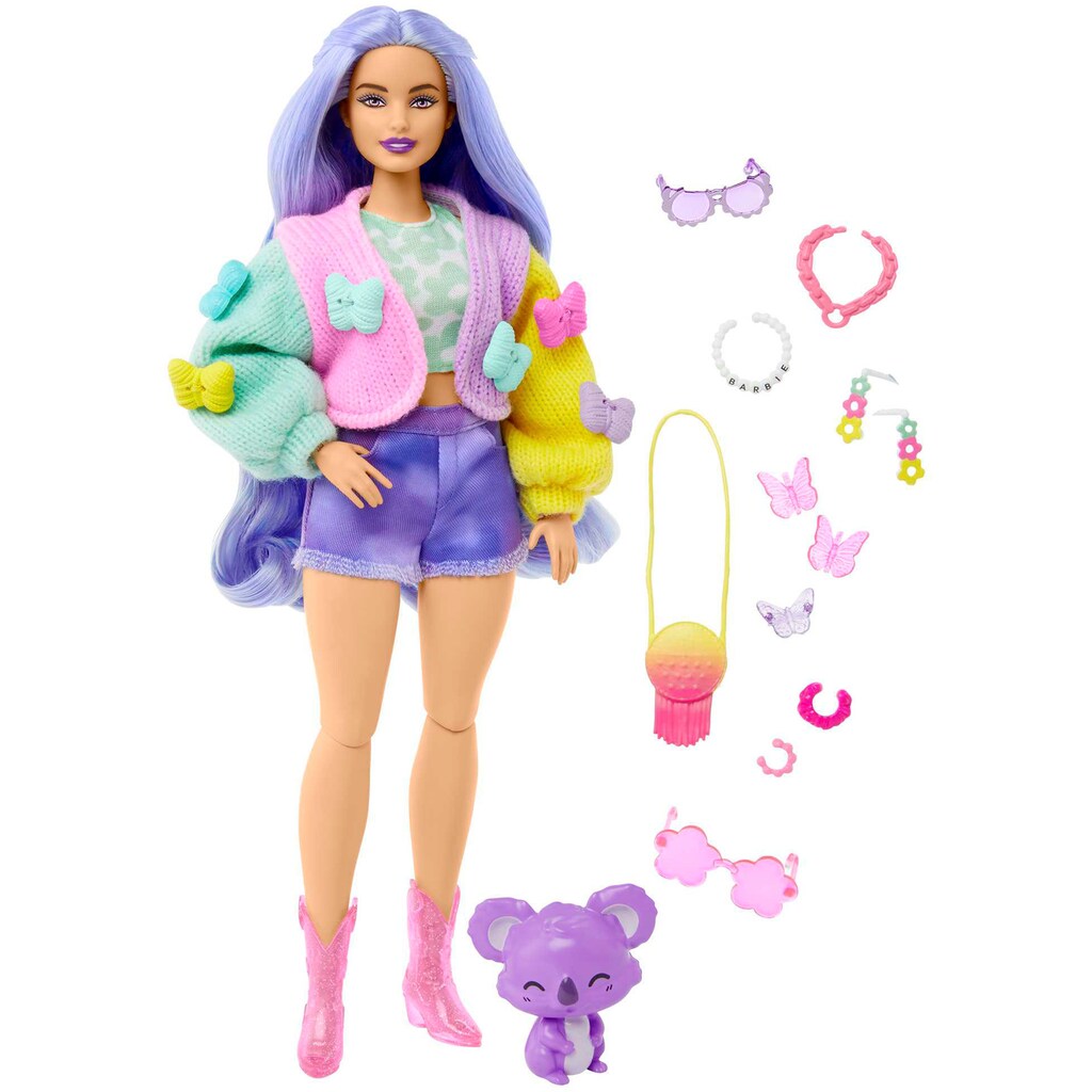 Barbie Anziehpuppe »Extra, lavendelfarbenes Haar/Schmetterlings Haarspange«