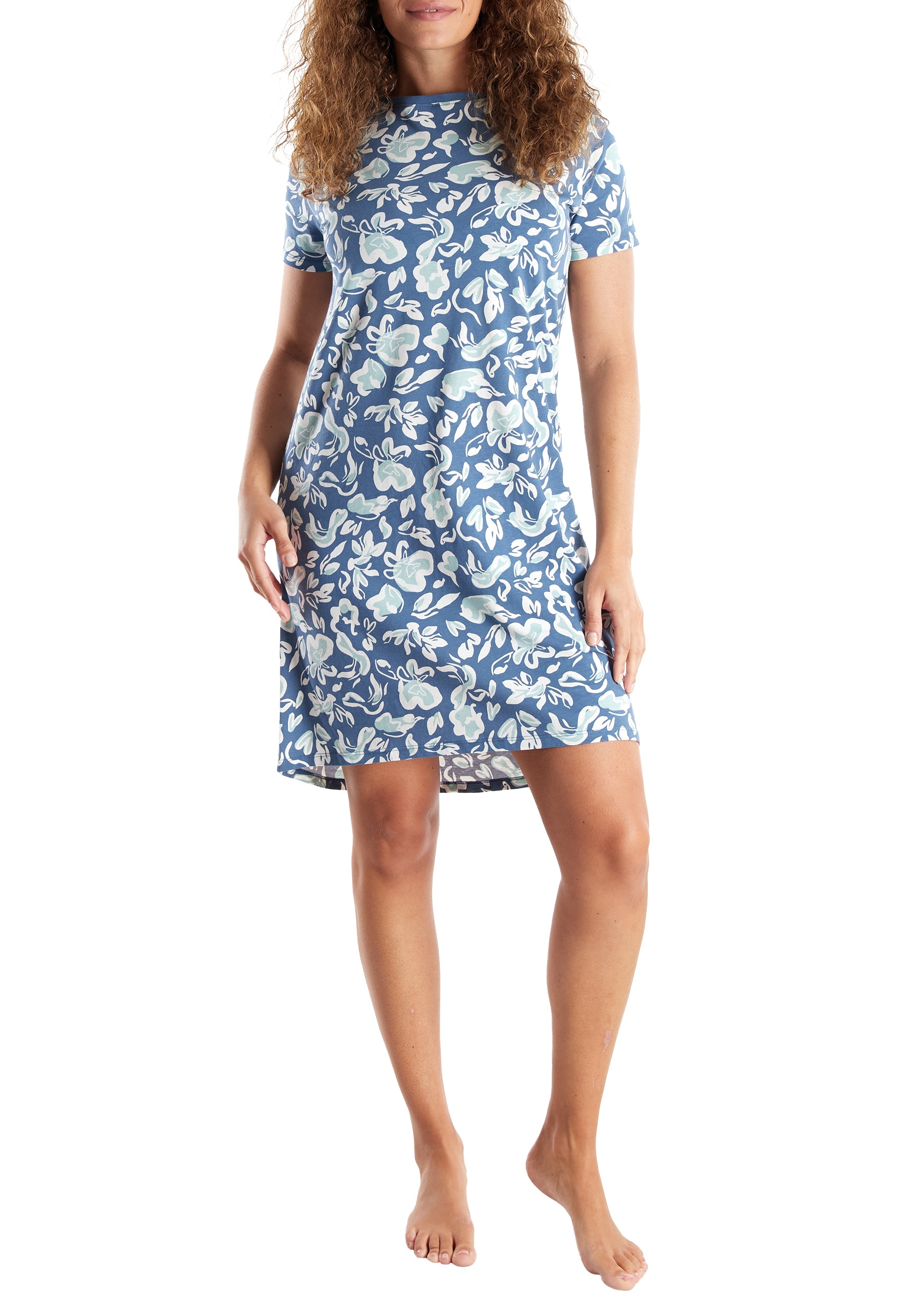 GÖTZBURG Pyjama knielang, mit Muster, Kurzarm, Rundhalsausschnitt, Baumwolle